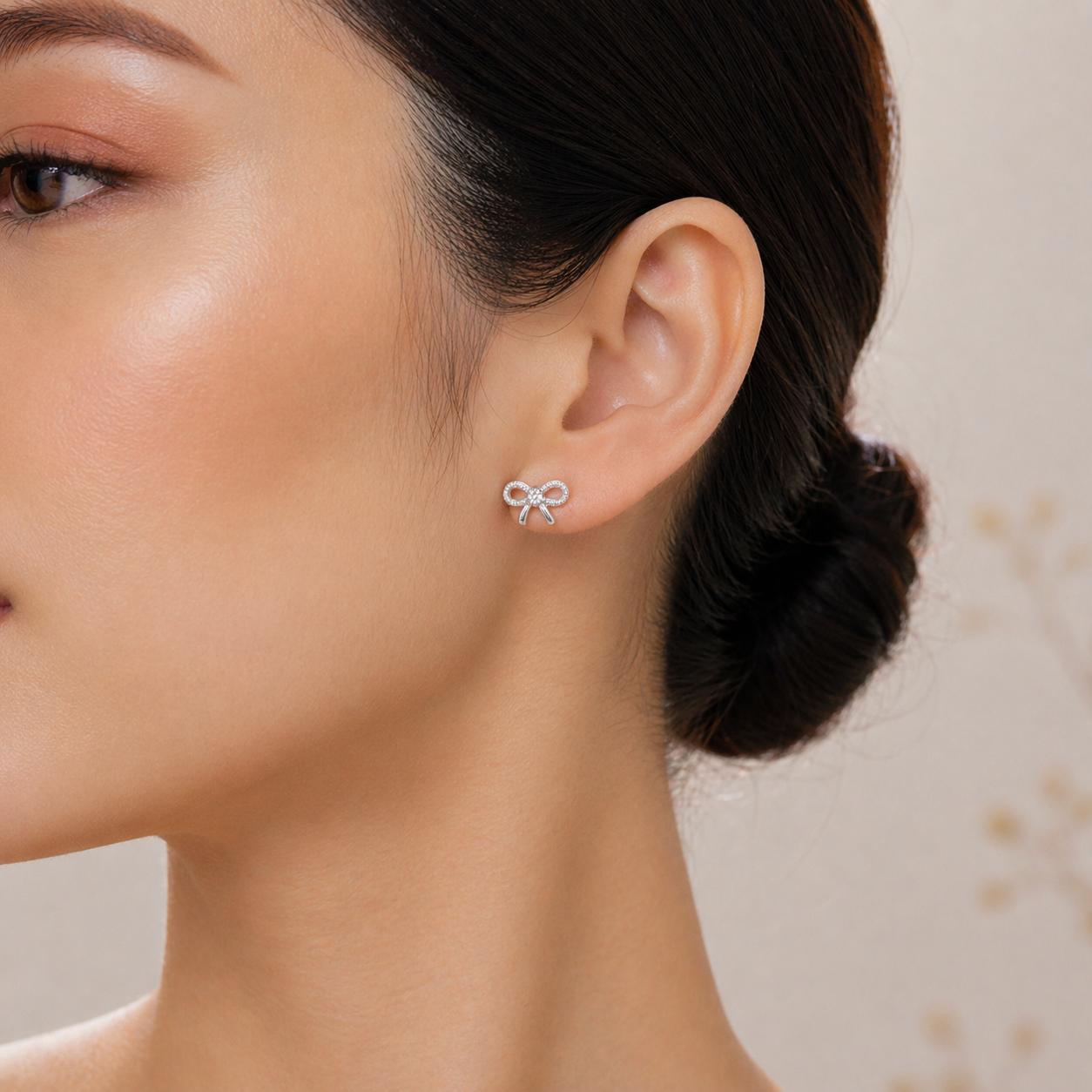 925 Sterling Silver Finish Luxe Bow Stud Earring - Image 4