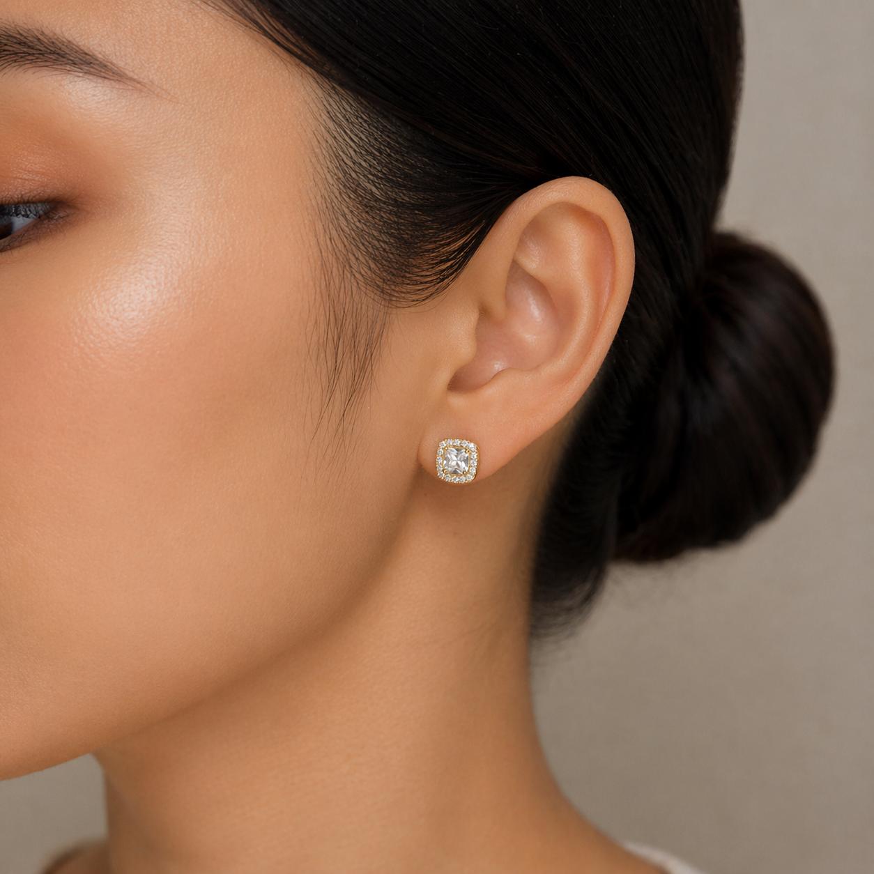 Cushion Halo Cubic Zirconia Stud Earrings - Image 3