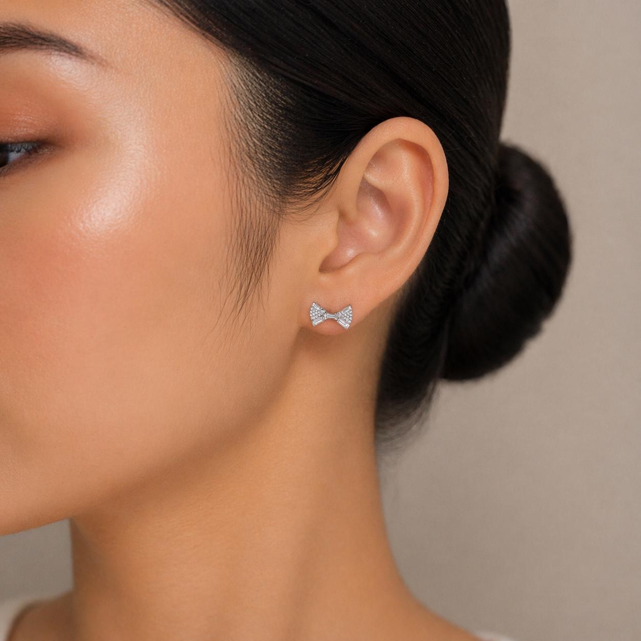 925 Sterling Silver Crystal Studded Ribbon Earrings - Image 3