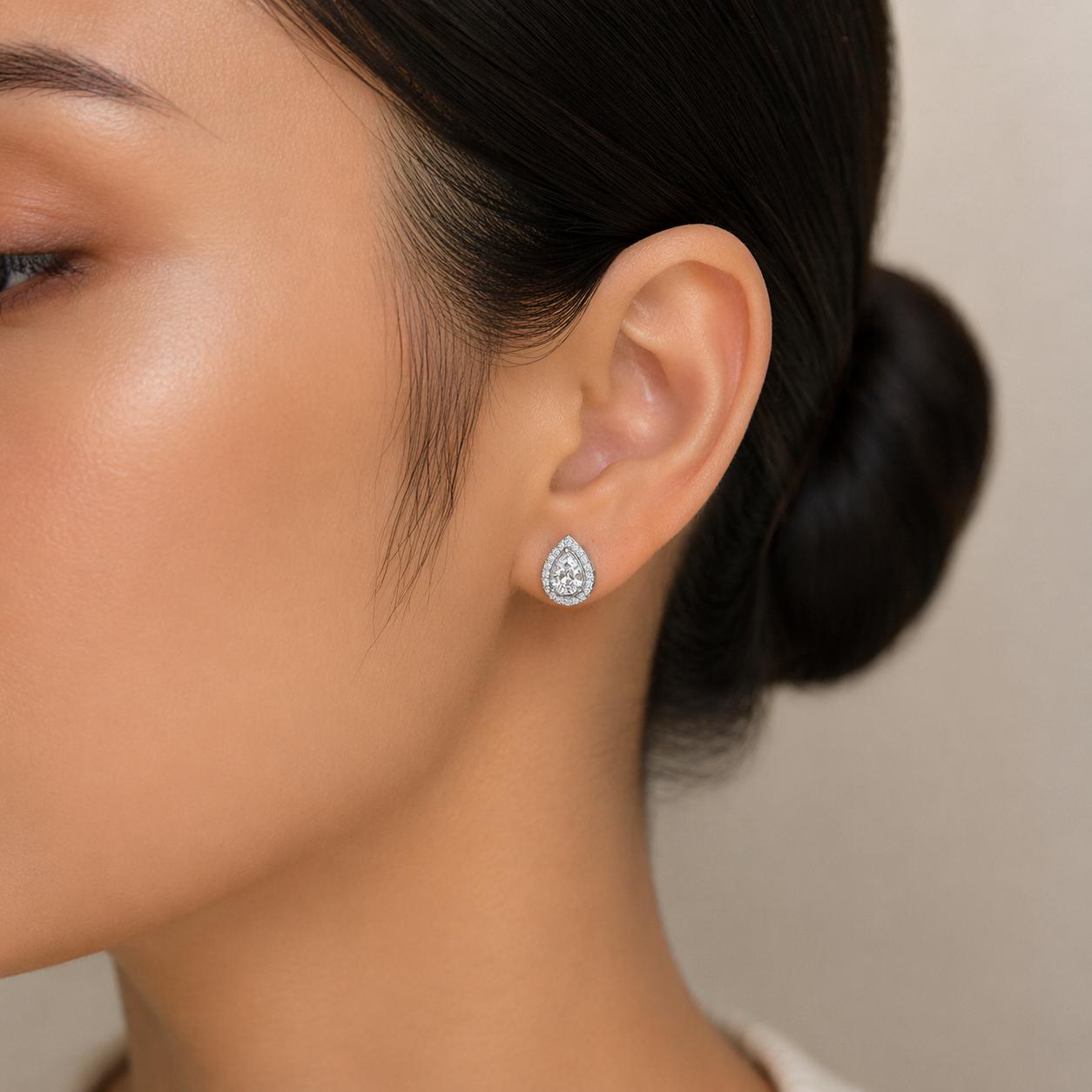 Silver Finish Teardrop Crystal Stud Earring - Image 3