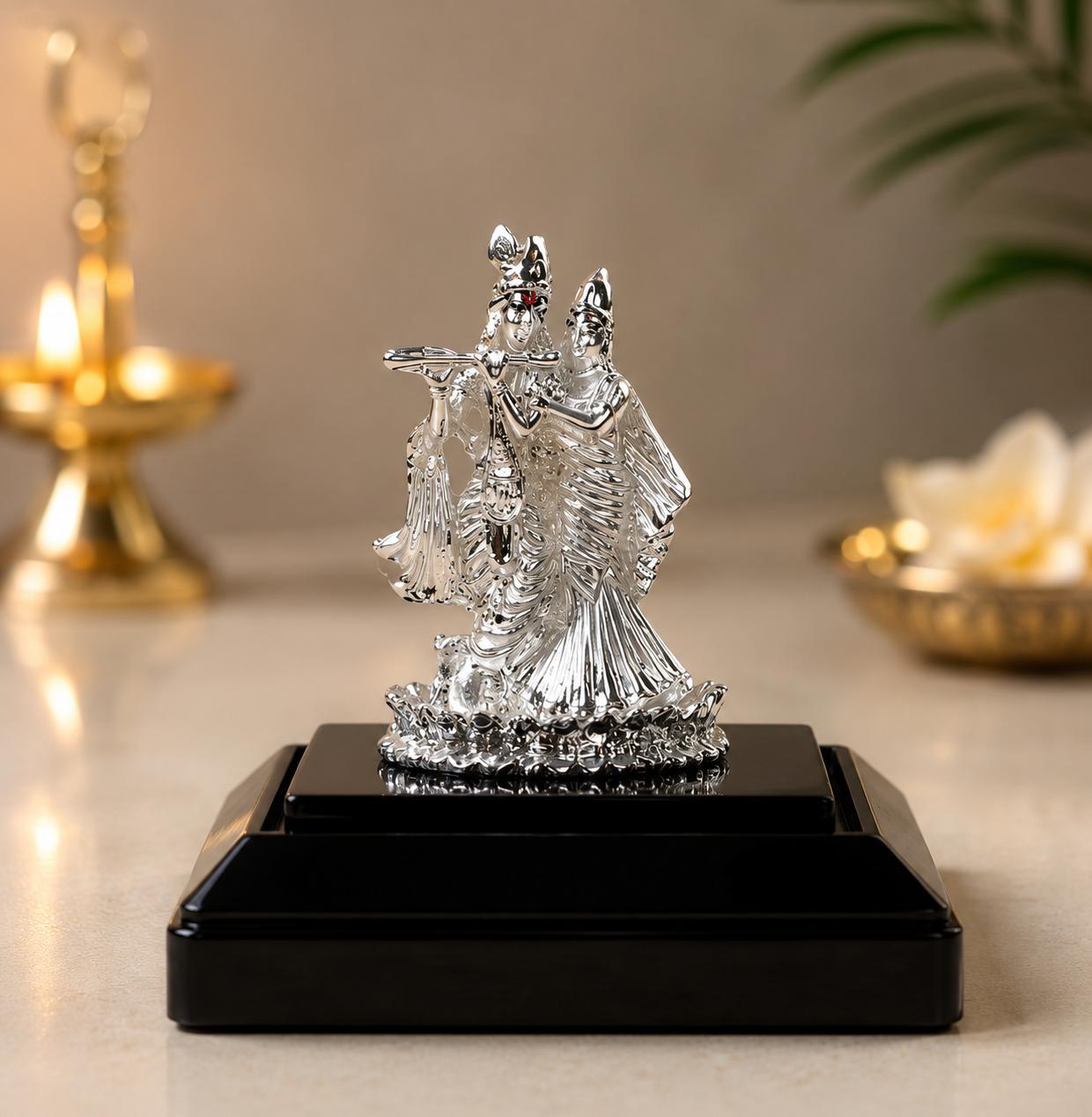 Divya Radha Krishna 999 Silver Idol With Premium Display Case