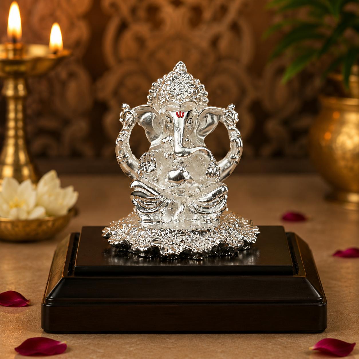 999 Silver Divya Lord Ganesha Idol With Premium Display Case - Image 6