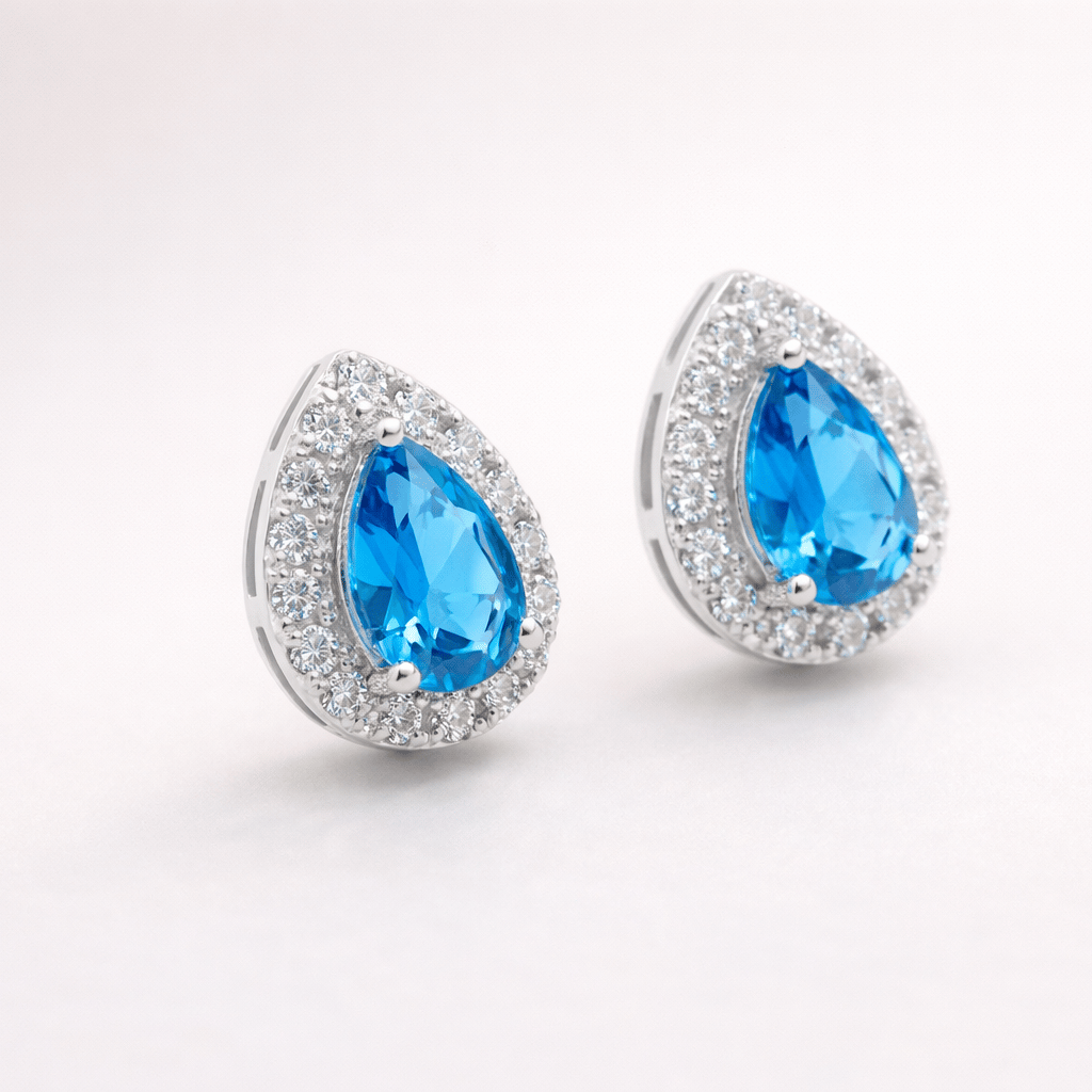 925 Sterling Silver Azure Teardrop Halo Earrings