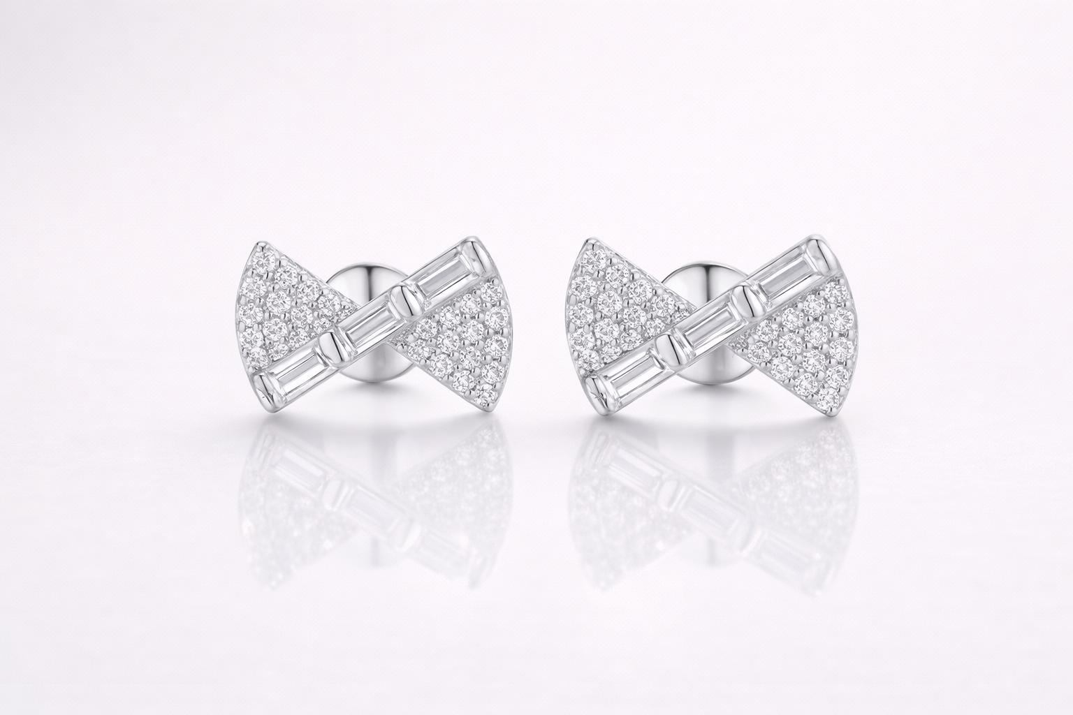 925 Sterling Silver Crystal Studded Ribbon Earrings