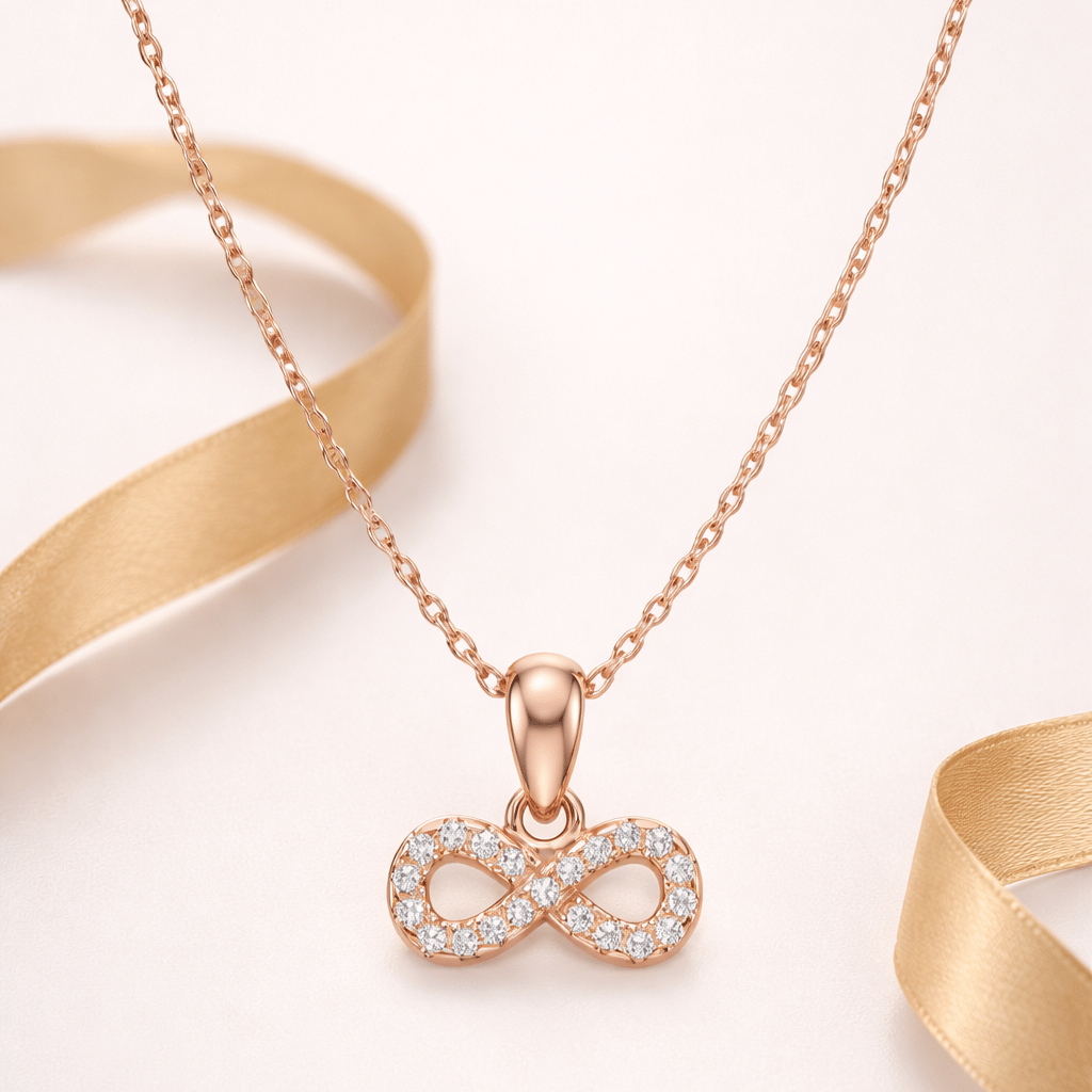 Sparkle Infinity Rose Gold Pendant With Chain With 925 Sterling Silver