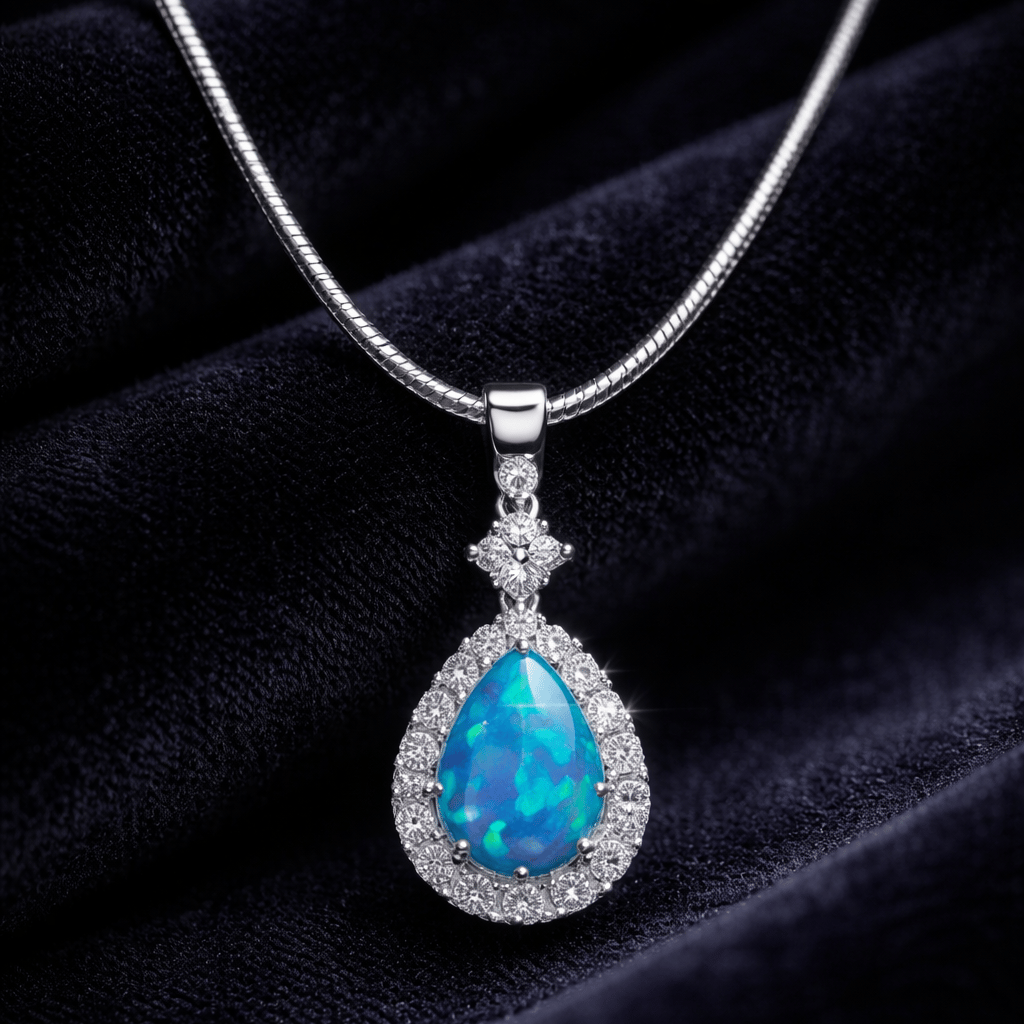 925 Sterling Silver Azure Teardrop Halo Pendant With Chain - Image 3