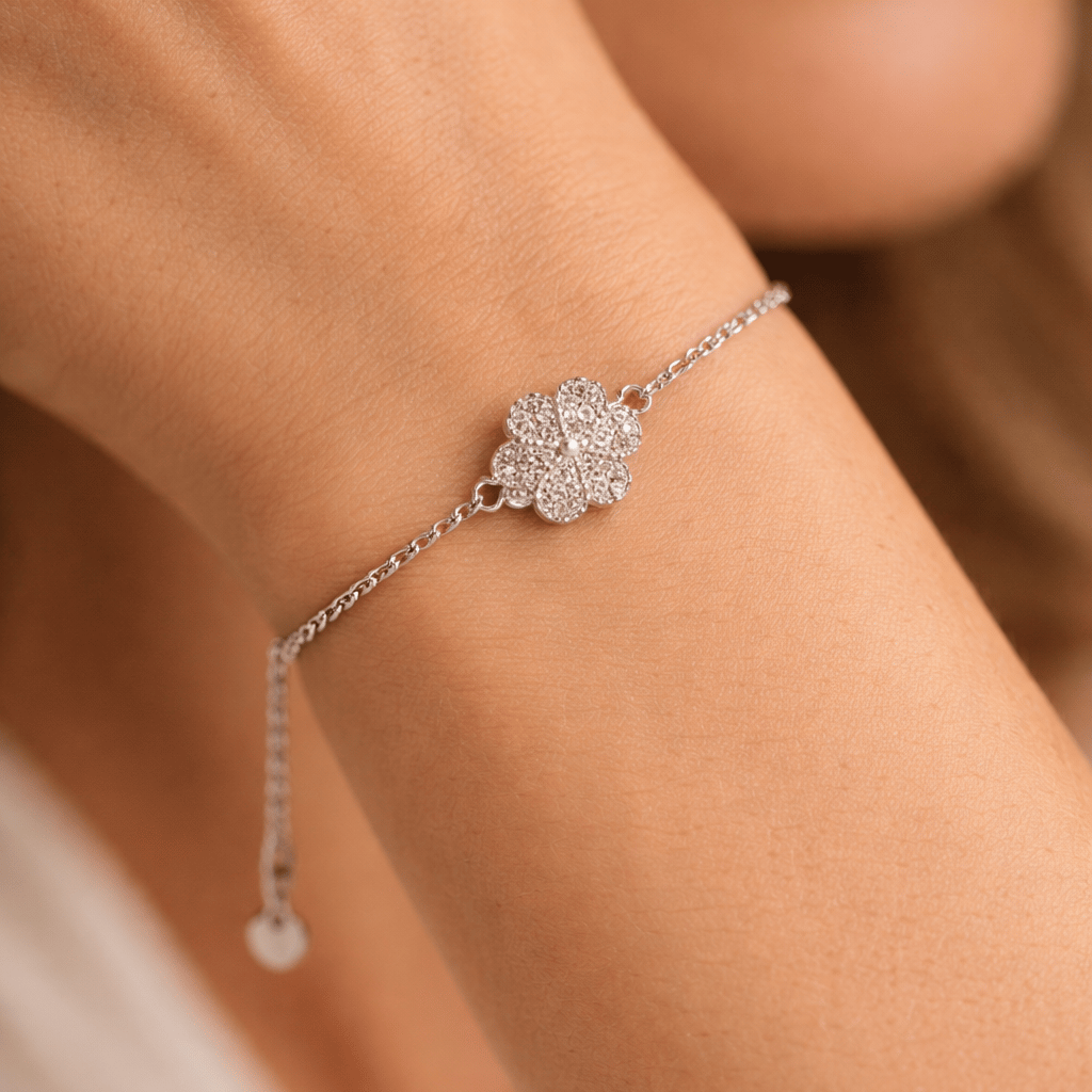 925 Sterling Silver Floral Sparkel 925 Sterling Silver Bracelet - Image 4