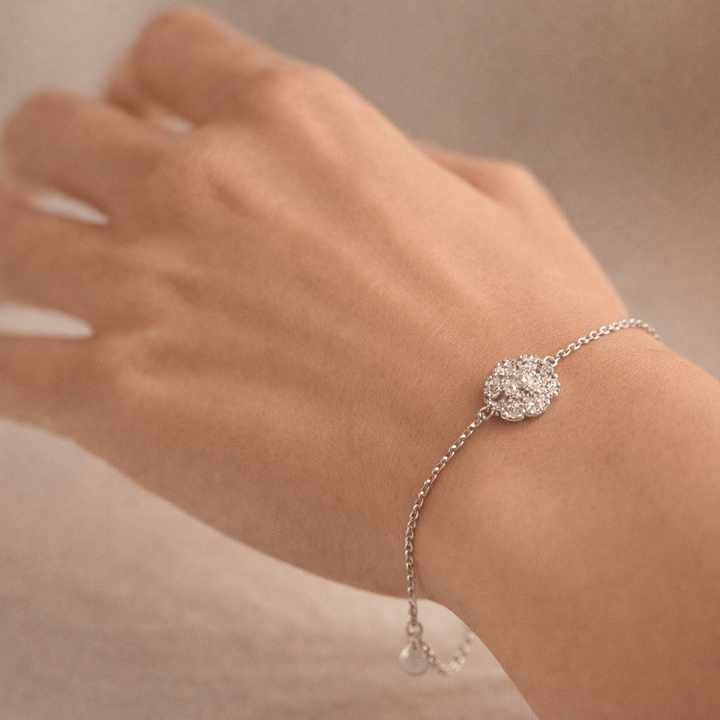 925 Sterling Silver Floral Sparkel 925 Sterling Silver Bracelet