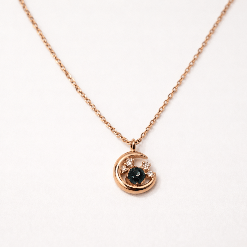 Crescent Moon Blue Stone Pendant With Chain In 925 Sterling Silver With Rose Gold Plating - Image 4