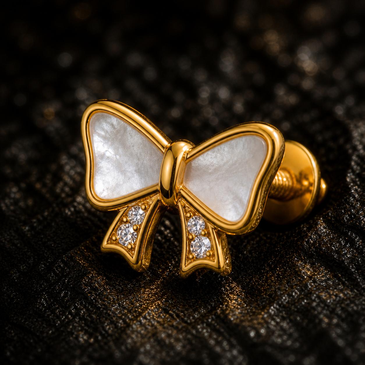 925 Sterling Silver With 22k Gold Plated Mother Of Pearl Bow Radiance Studs - Image 4
