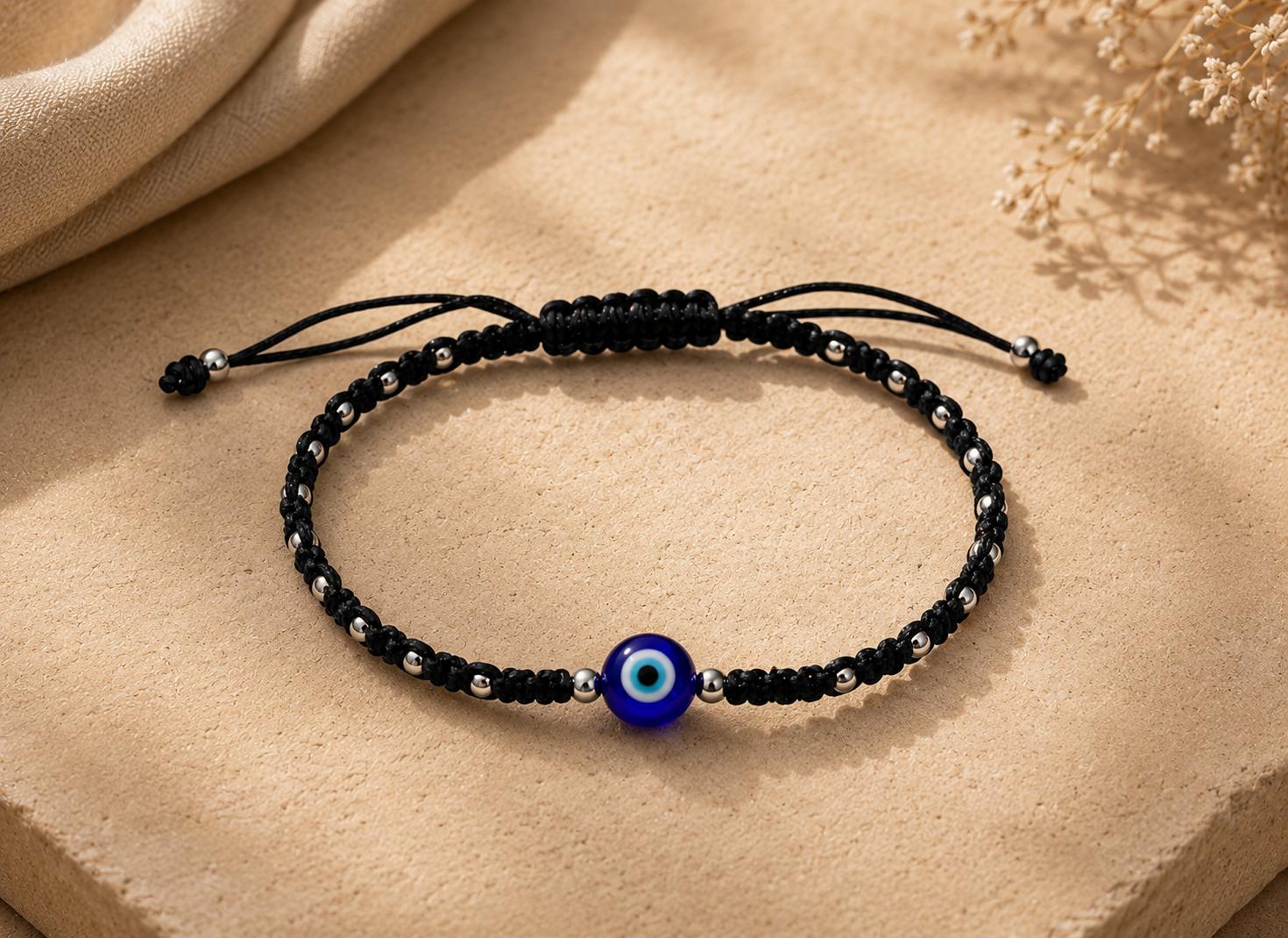 925 Sterling Silver Evil Eye Adjustable Anklet - Image 3
