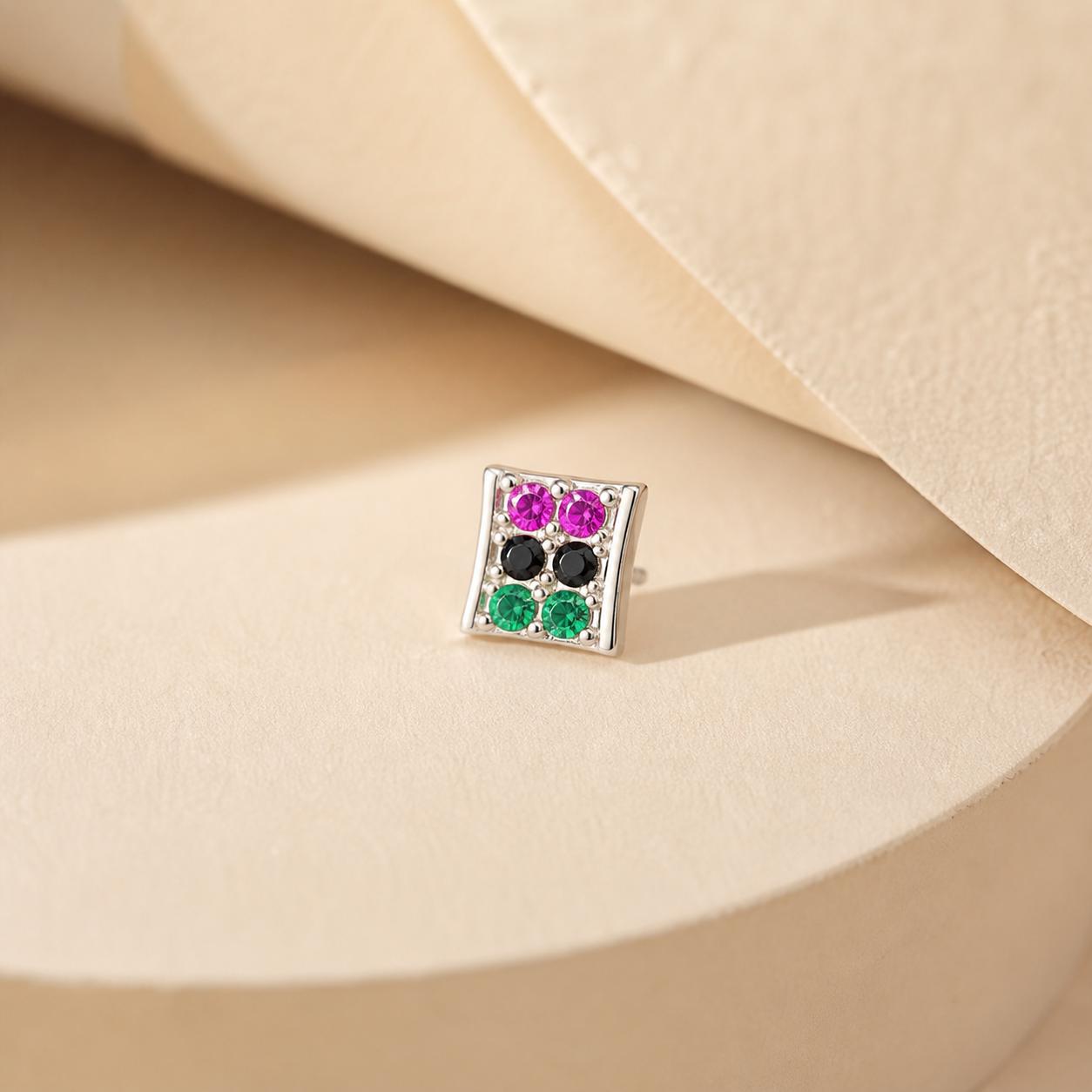 925 Sterling Multi Color Grid Stud Earrings - Image 4