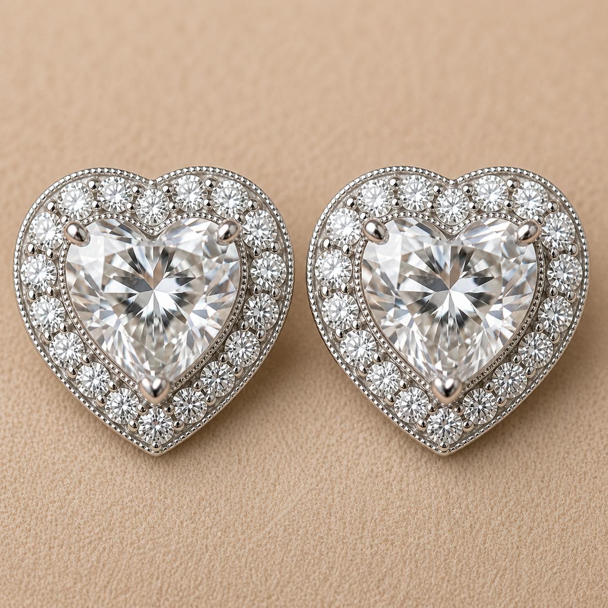925 Sterling Silver Heart-Shaped Halo Jewellery Earrings