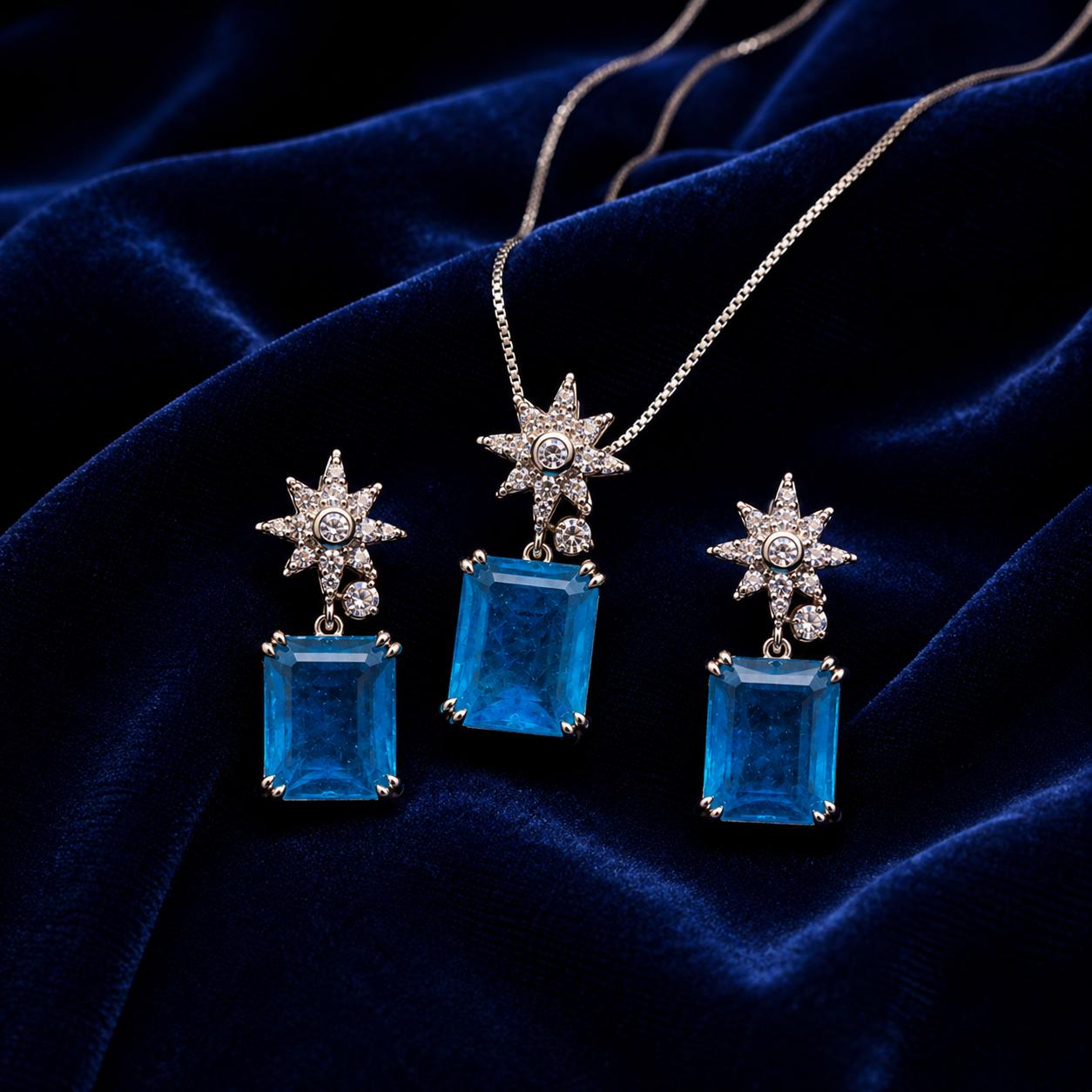 925 Sterling Silver Azure Celestia Star Pendant Set - Image 2