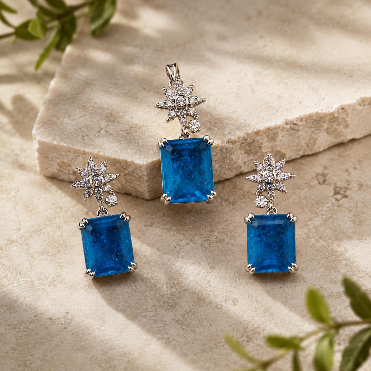 925 Sterling Silver Azure Celestia Star Pendant Set - Image 3