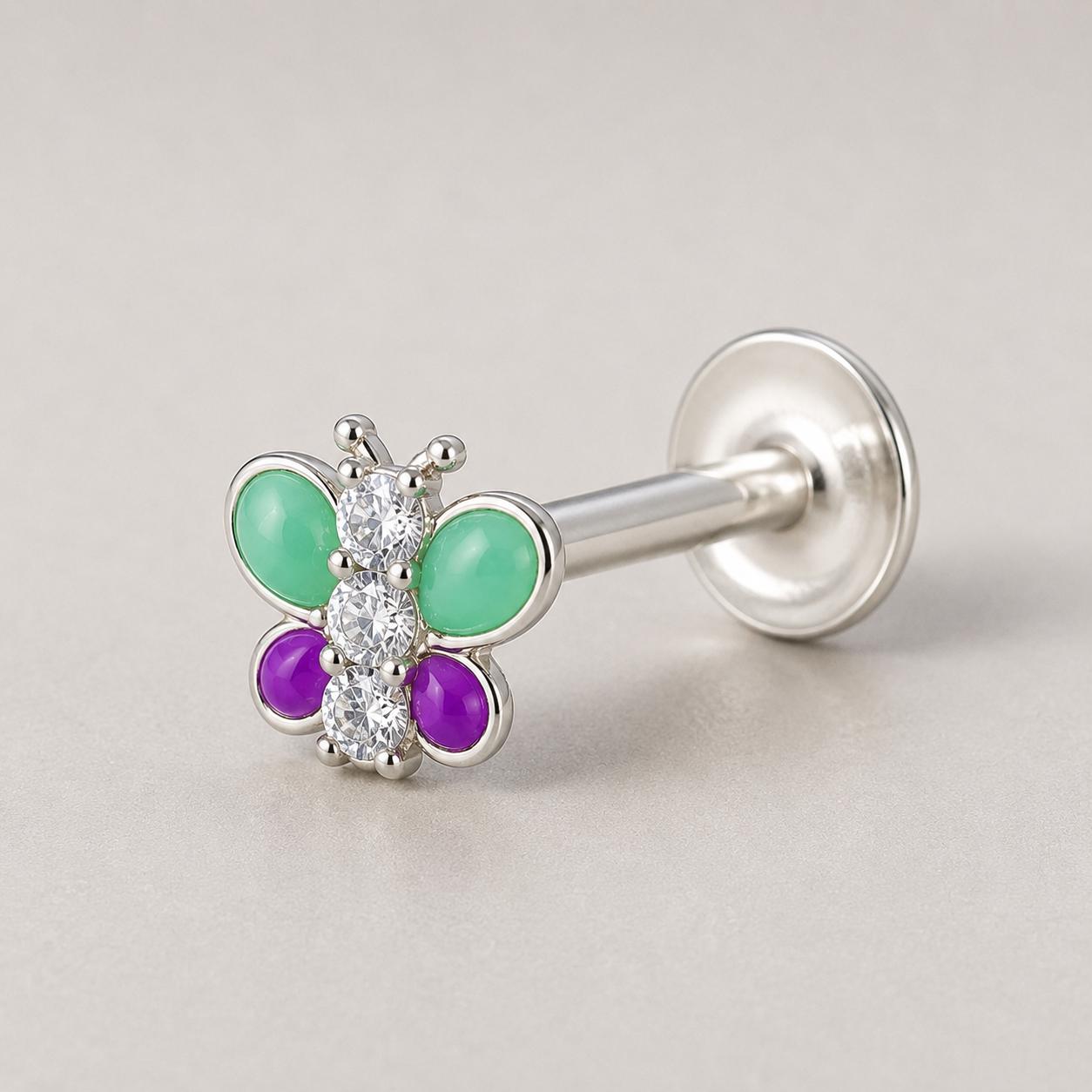 925 Sterling Silver Butterfly Dual Shade Nose Pin  - Image 9