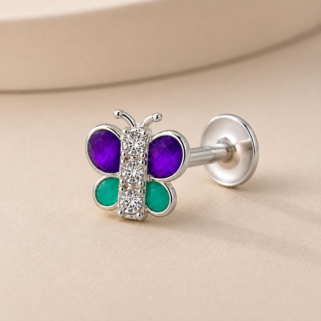 925 Sterling Silver Butterfly Dual Shade Nose Pin  - Image 5