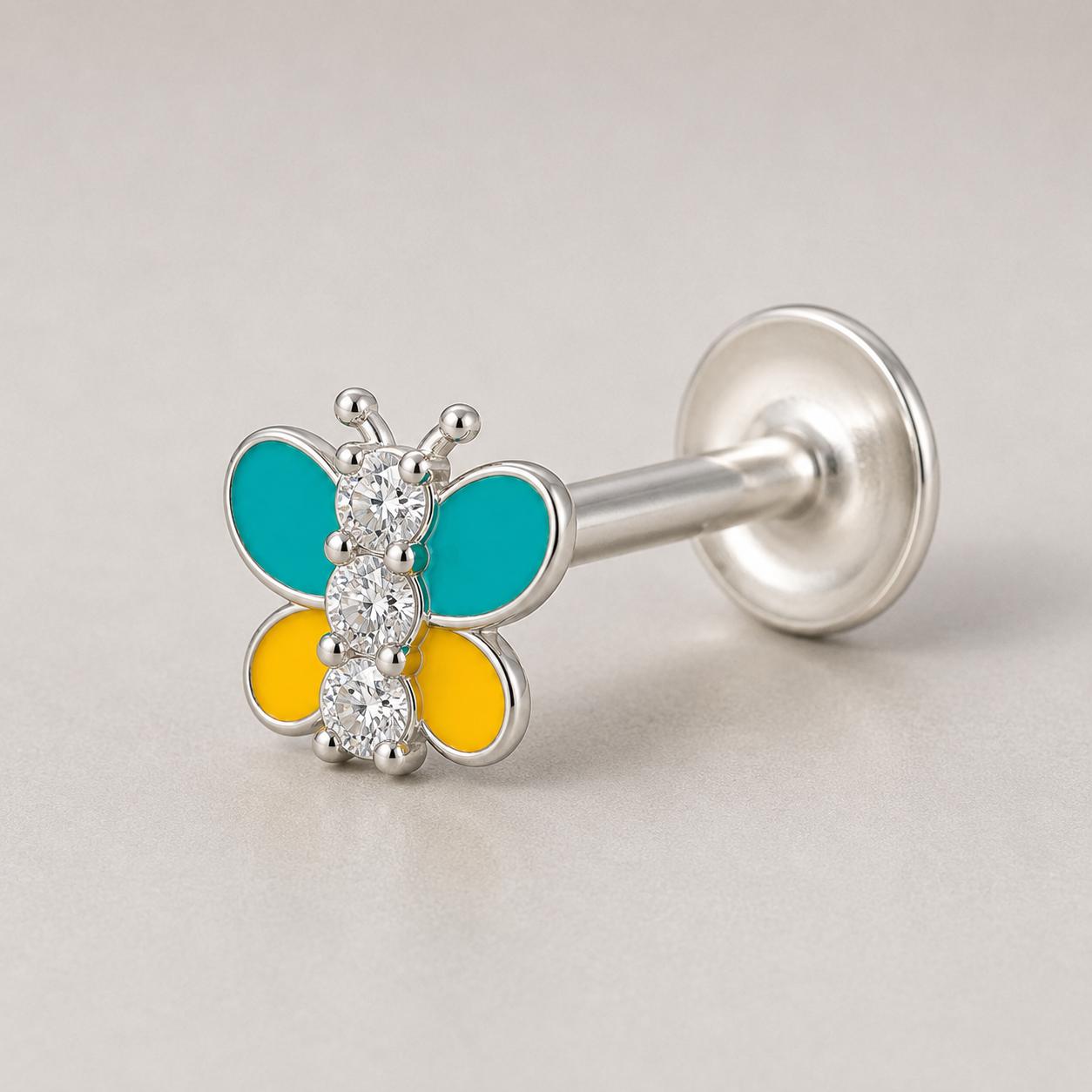925 Sterling Silver Butterfly Dual Shade Nose Pin  - Image 2