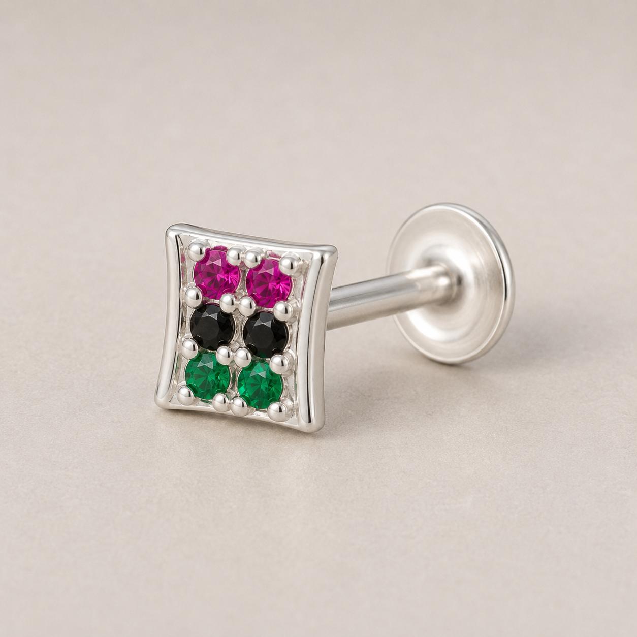 925 Sterling Multi Color Grid Stud Earrings - Image 5