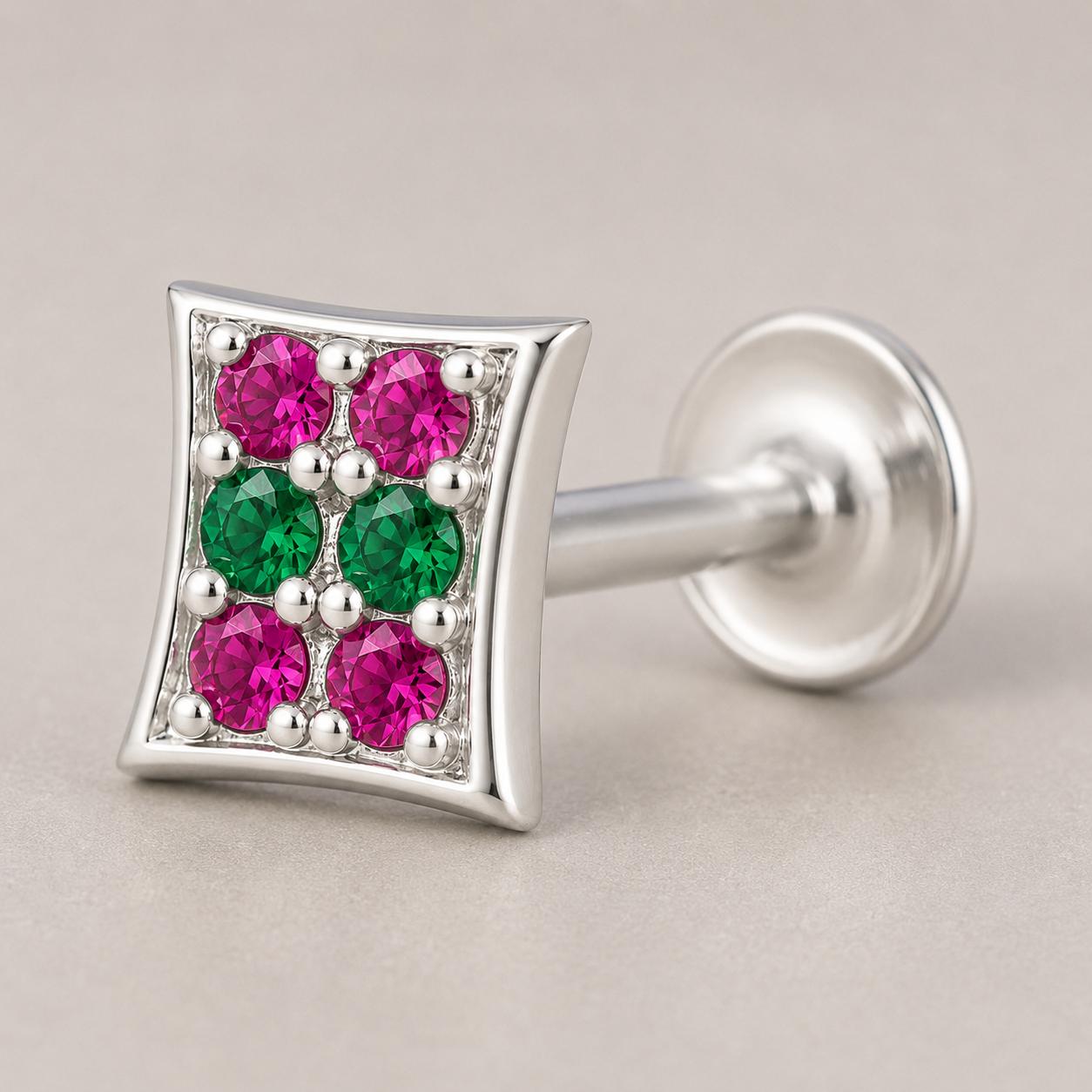 925 Sterling Multi Color Grid Stud Earrings - Image 8