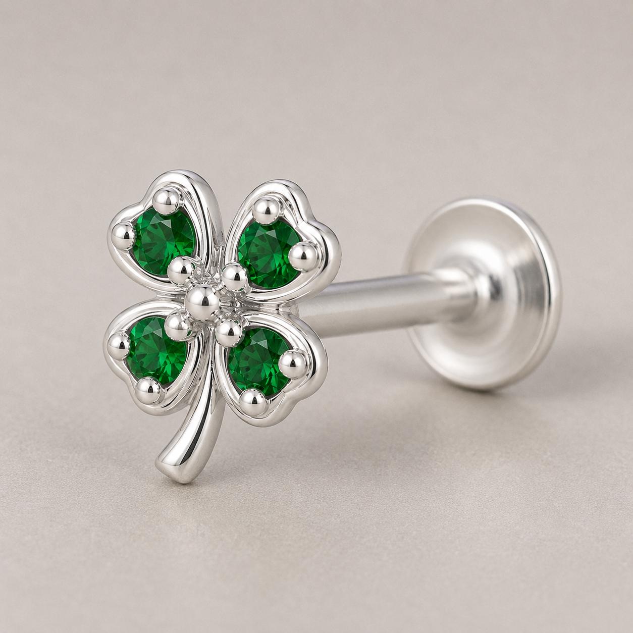 925 Sterling Silver Four Leaf Clover Nose Pin - Image 7