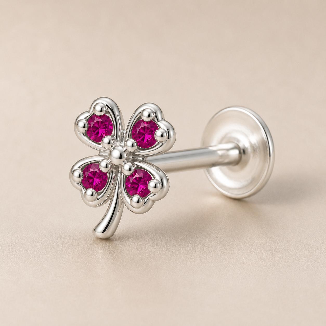 925 Sterling Silver Four Leaf Clover Nose Pin - Image 3