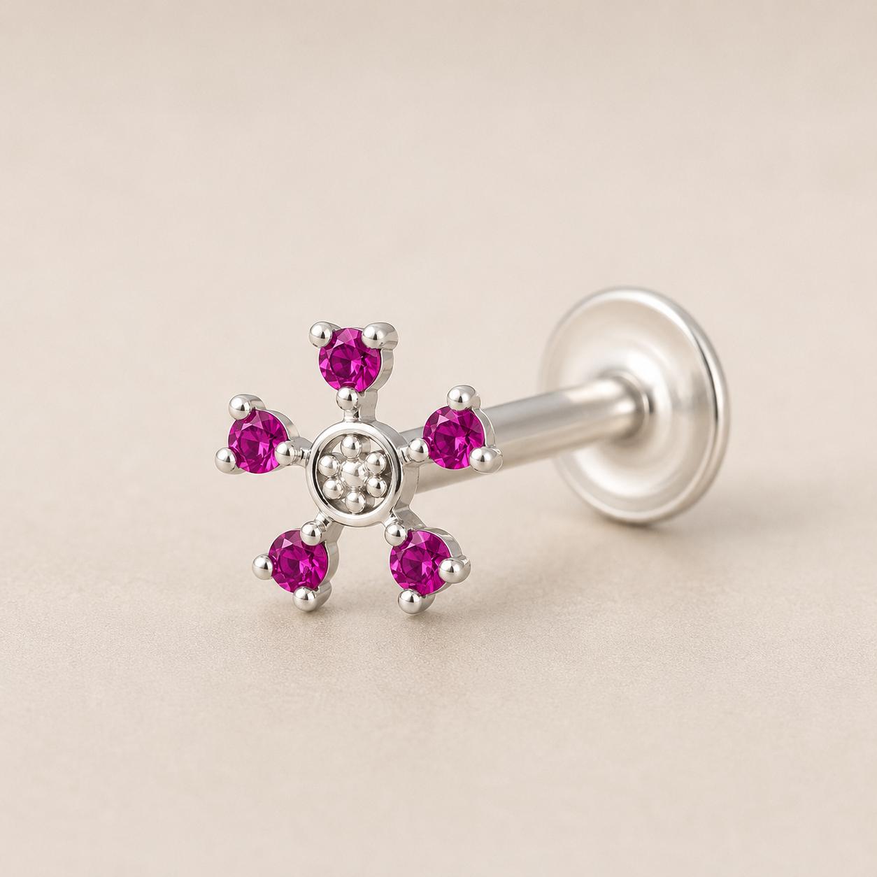 925 Sterling Silver Snowflake Stone Nose Pin - Image 4