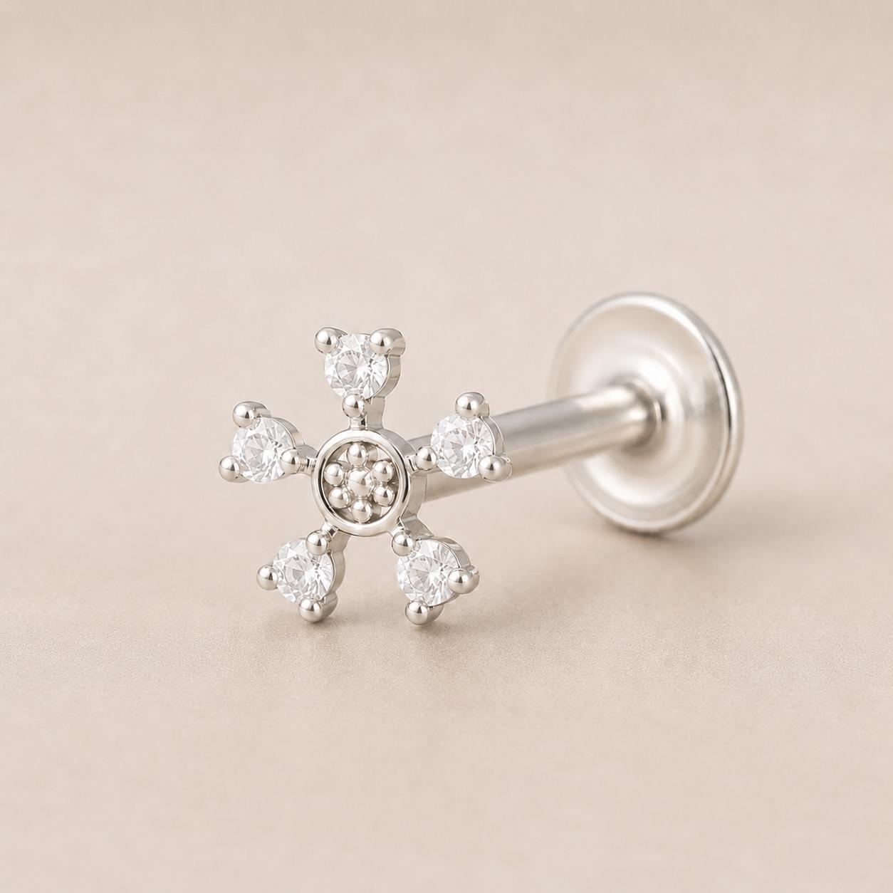 925 Sterling Silver Snowflake Stone Nose Pin