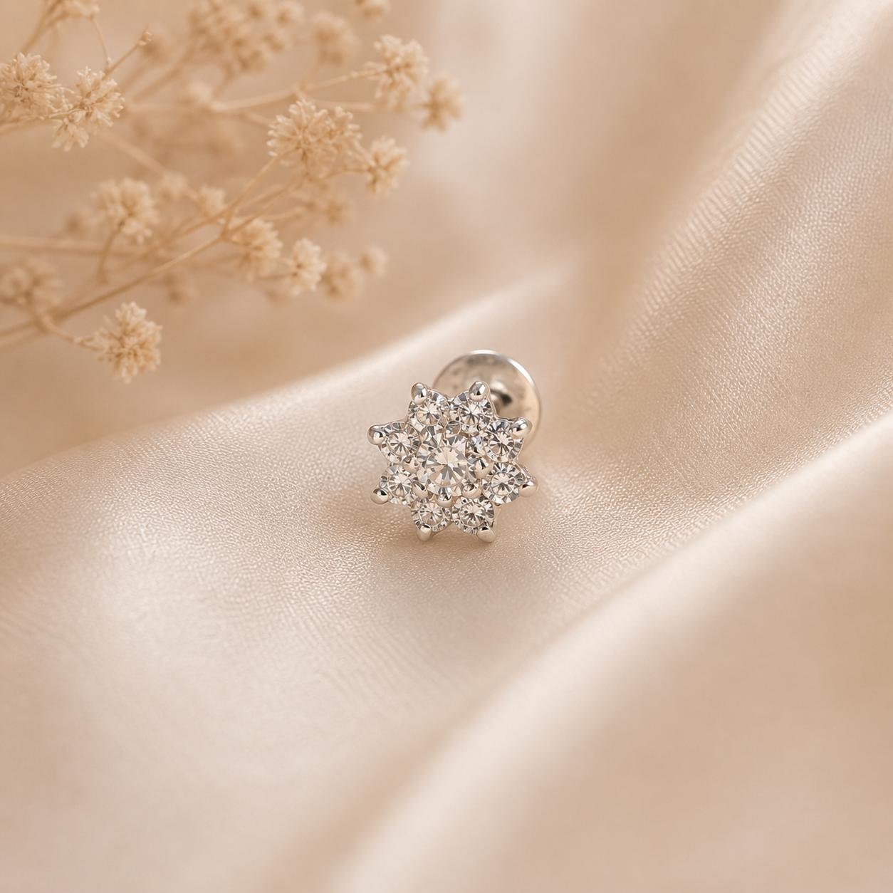 925 Sterling Silver Floral Cluster Nose Pin - Image 3