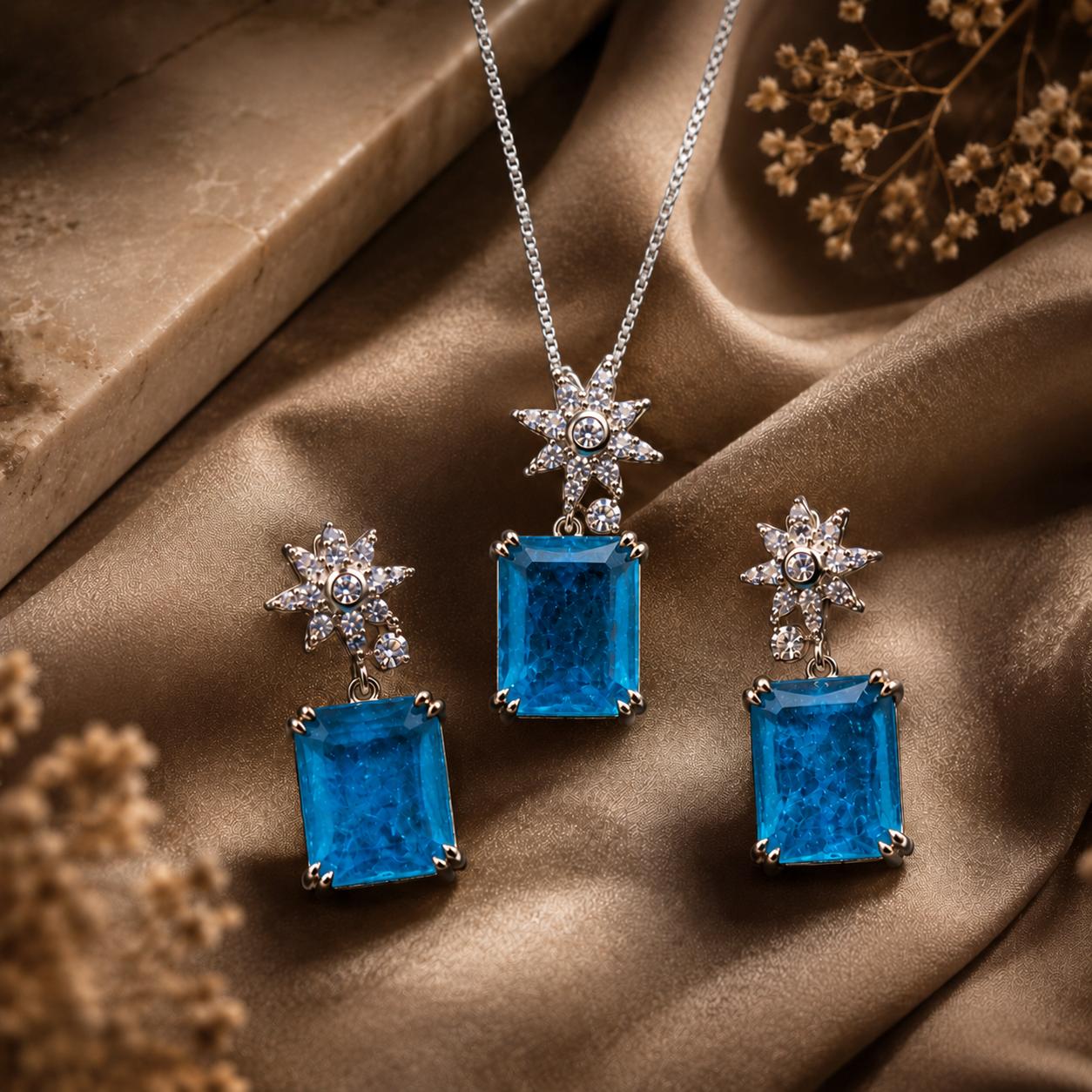 925 Sterling Silver Azure Celestia Star Pendant Set