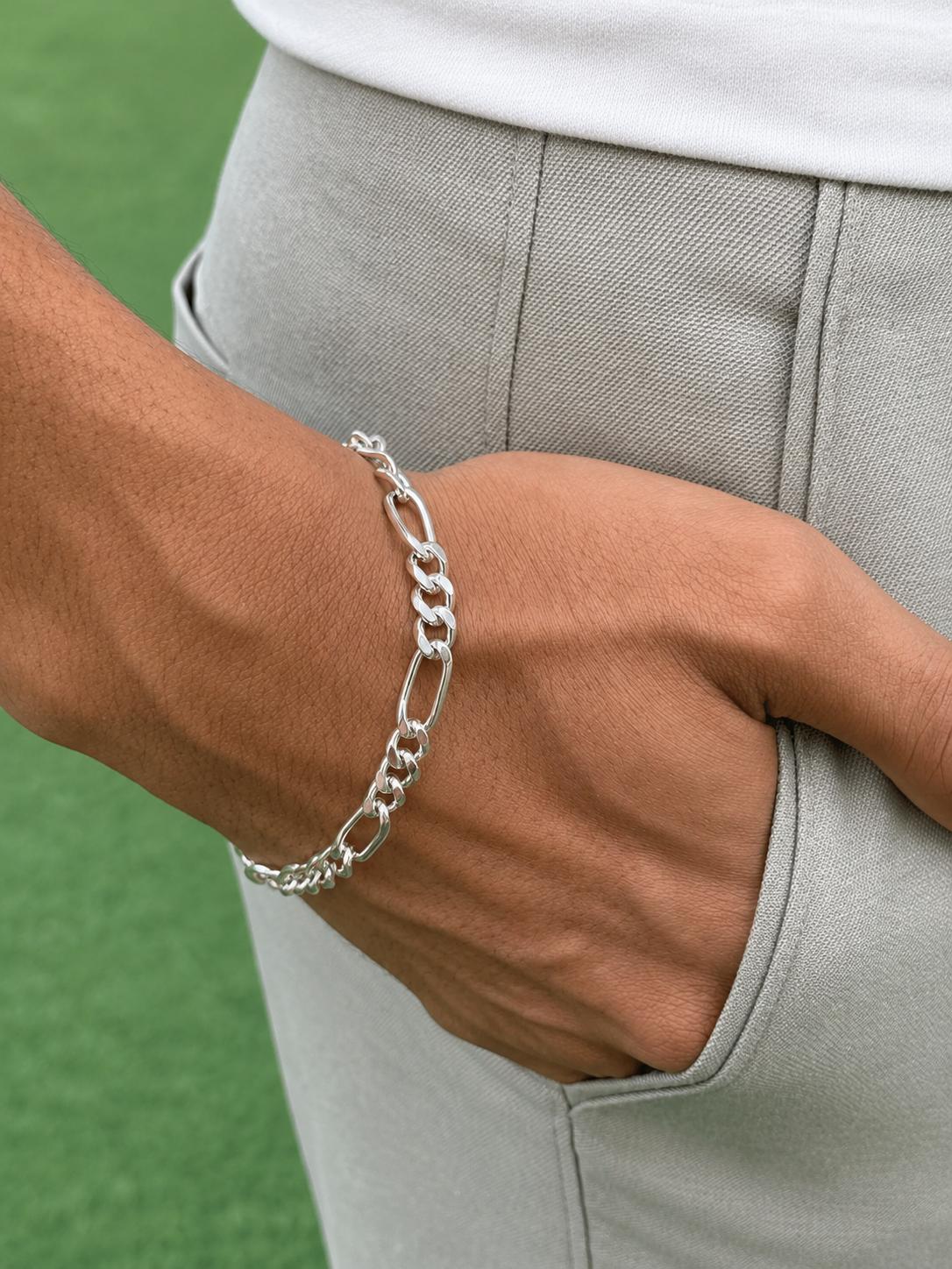 925 Sterling Silver Figaro Men’s Bracelet - Image 3
