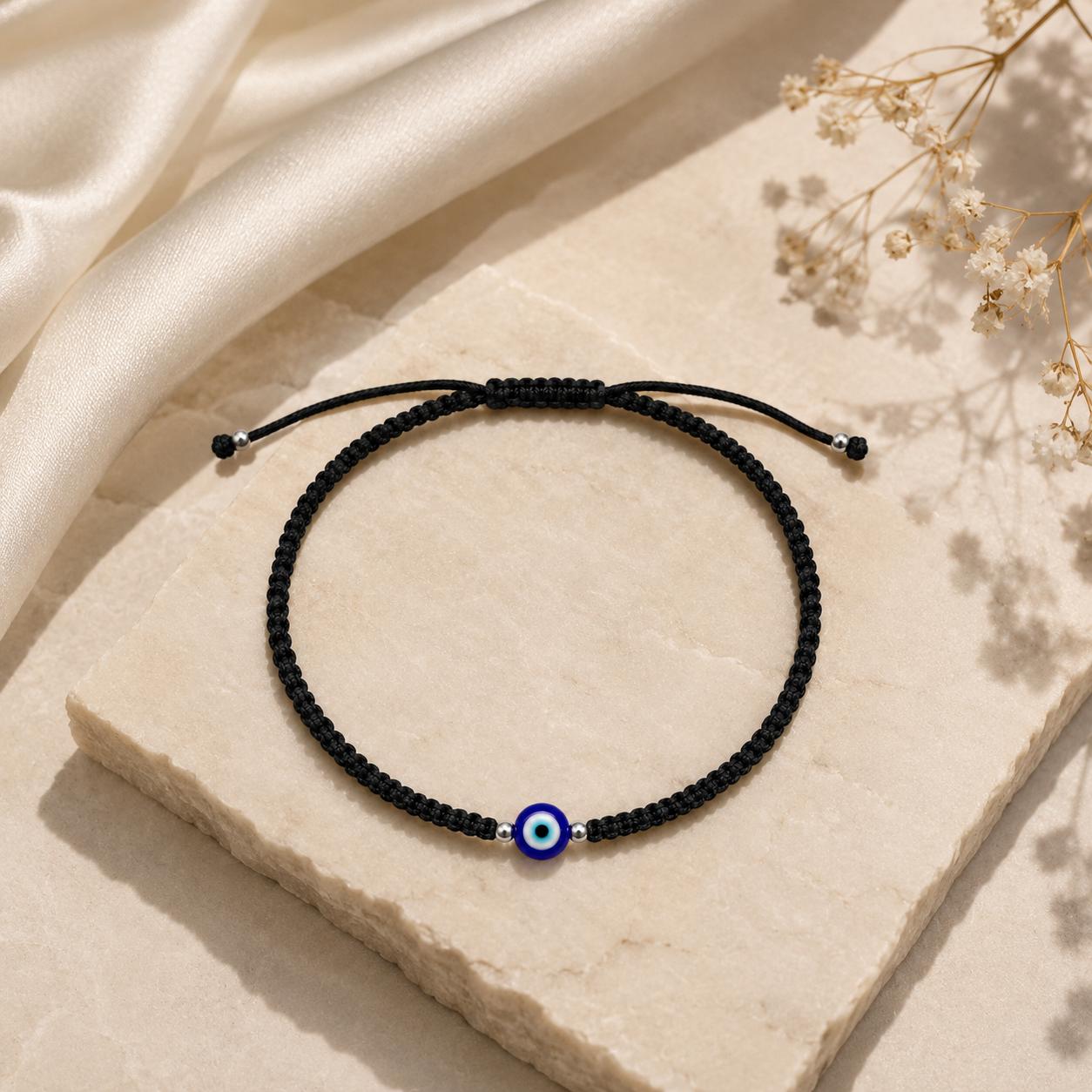 925 Sterling Silver Azure Evil Eye Anklet