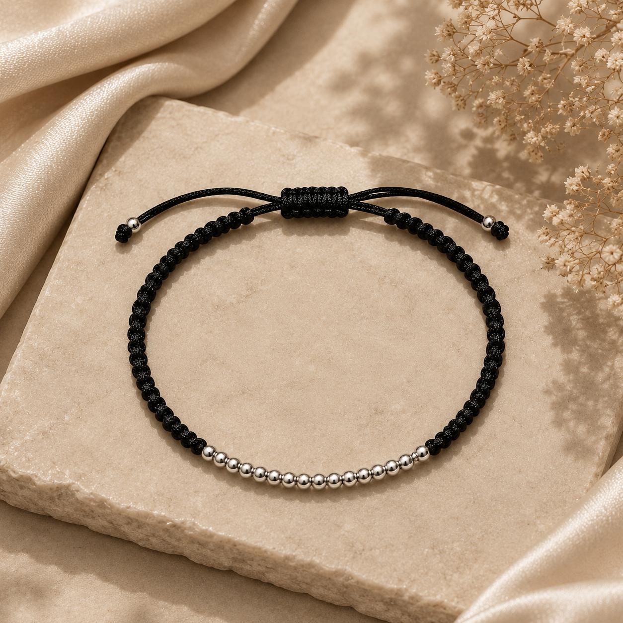 925 Sterling Silver Line Bead Thread Bracelet