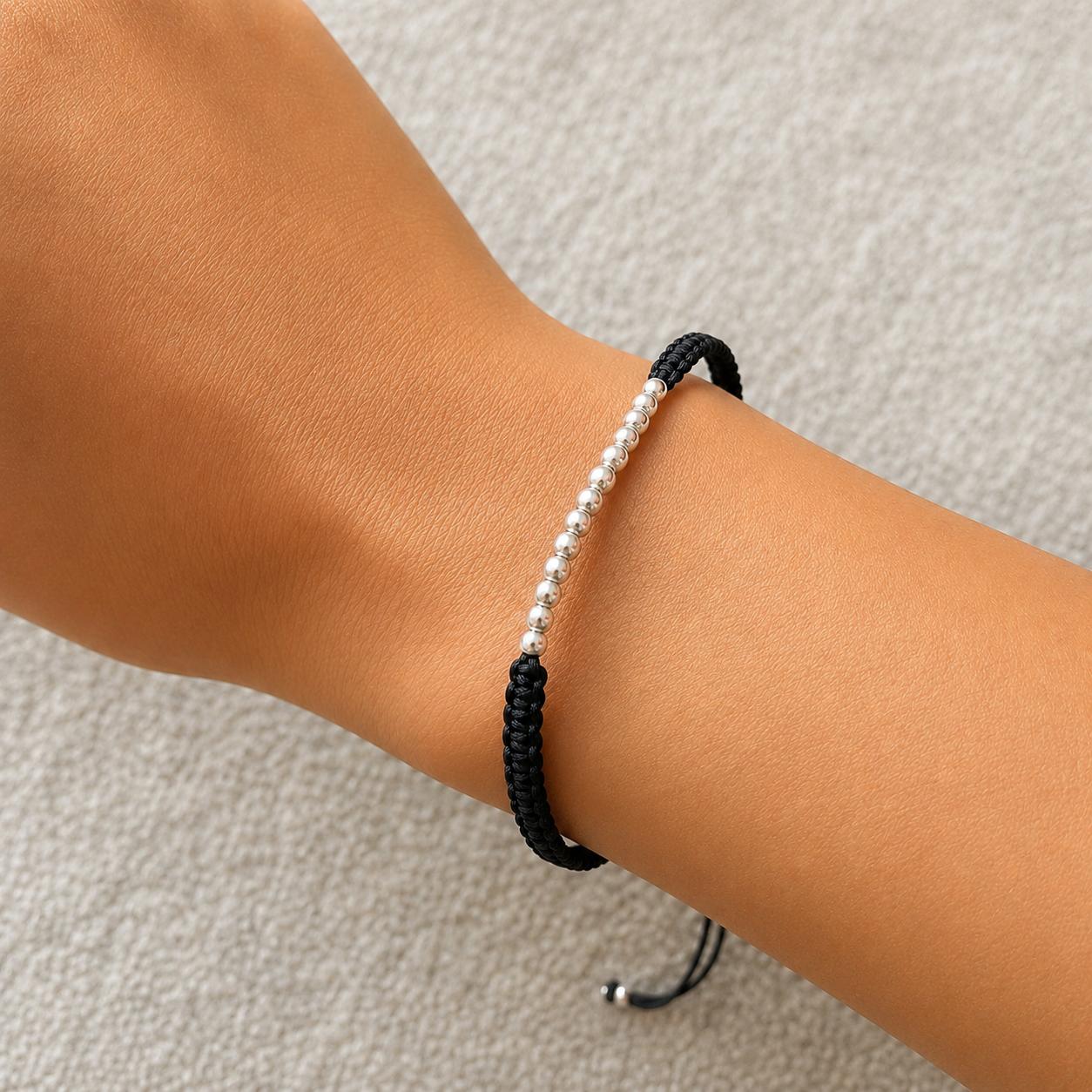 925 Sterling Silver Line Bead Thread Bracelet - Image 2