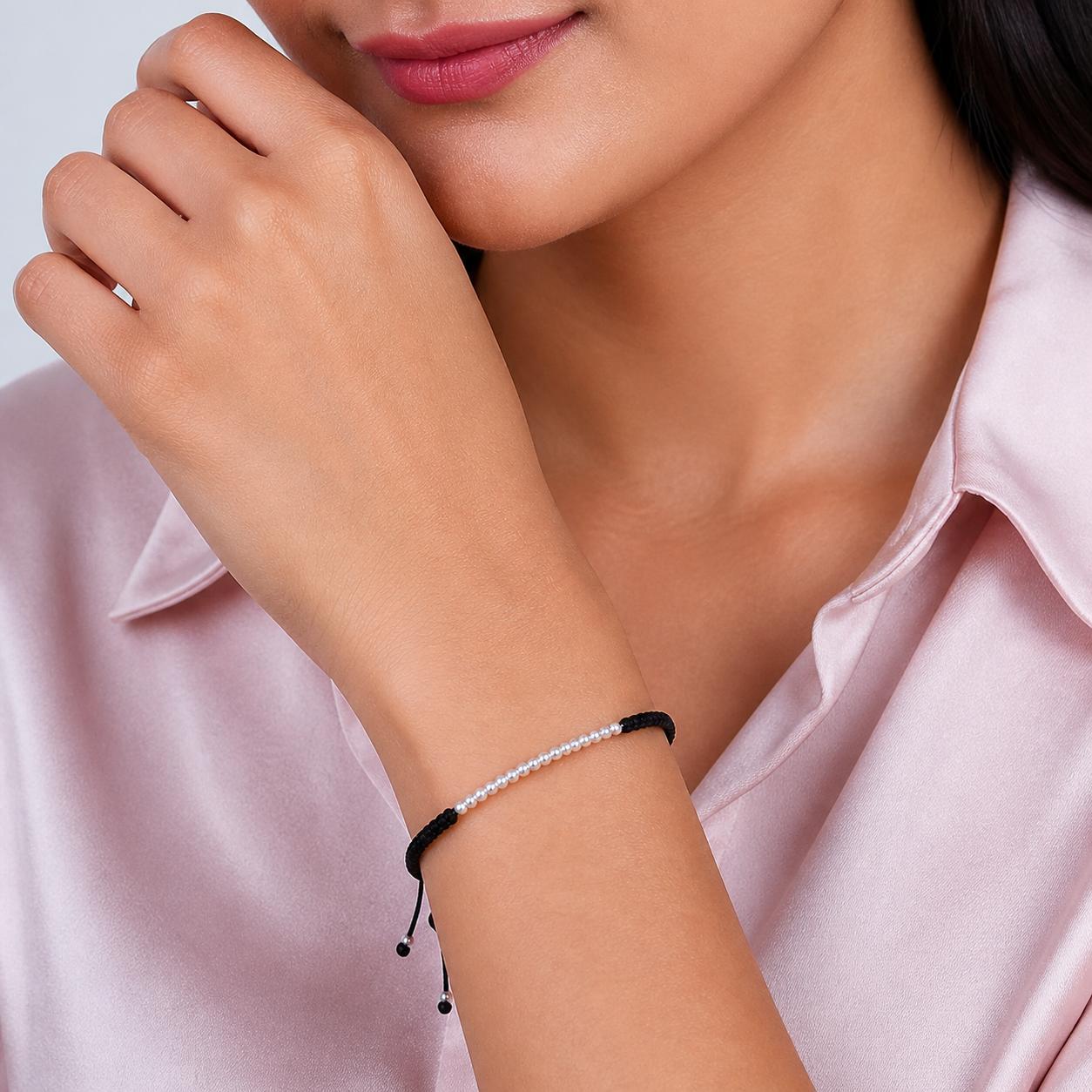925 Sterling Silver Line Bead Thread Bracelet - Image 4