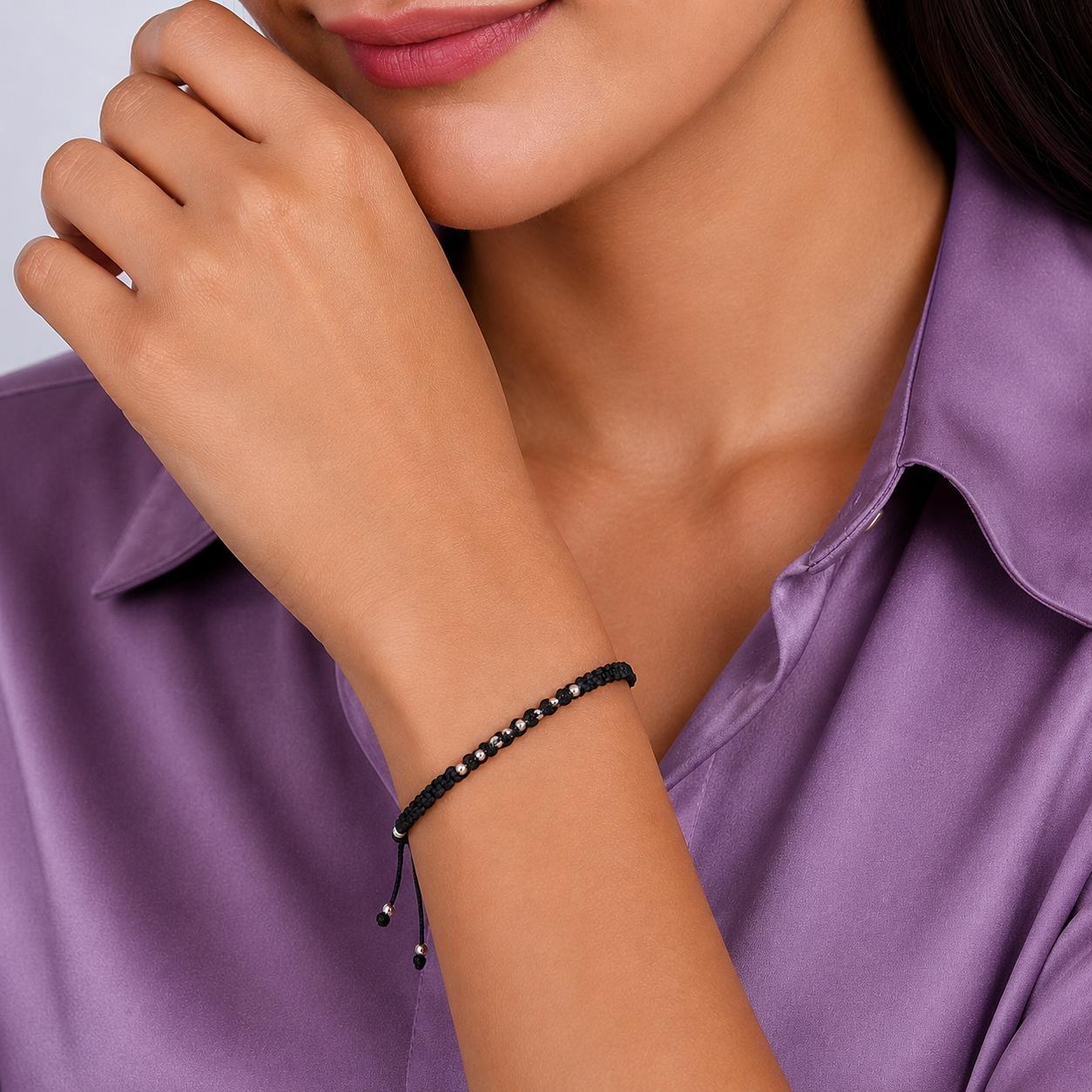 925 Sterling Silver Beaded Thread Bracelet - Image 2