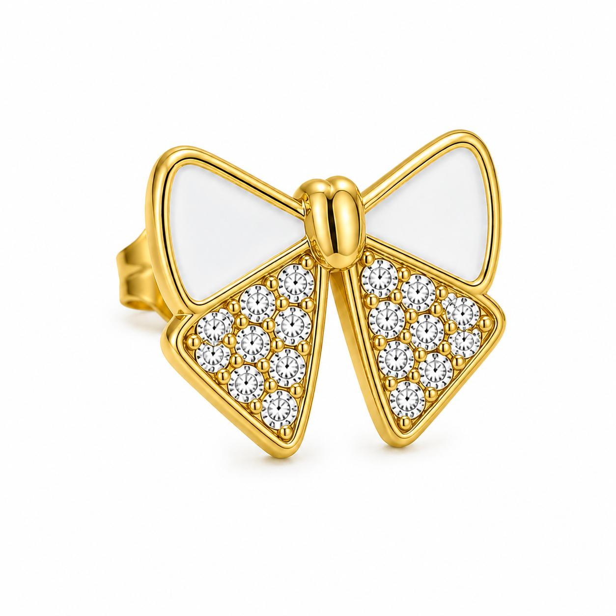 925 Sterling Silver With 22k Gold Plated Elegant Gold Bow Stud Earrings With Crystal Detailing - Image 4