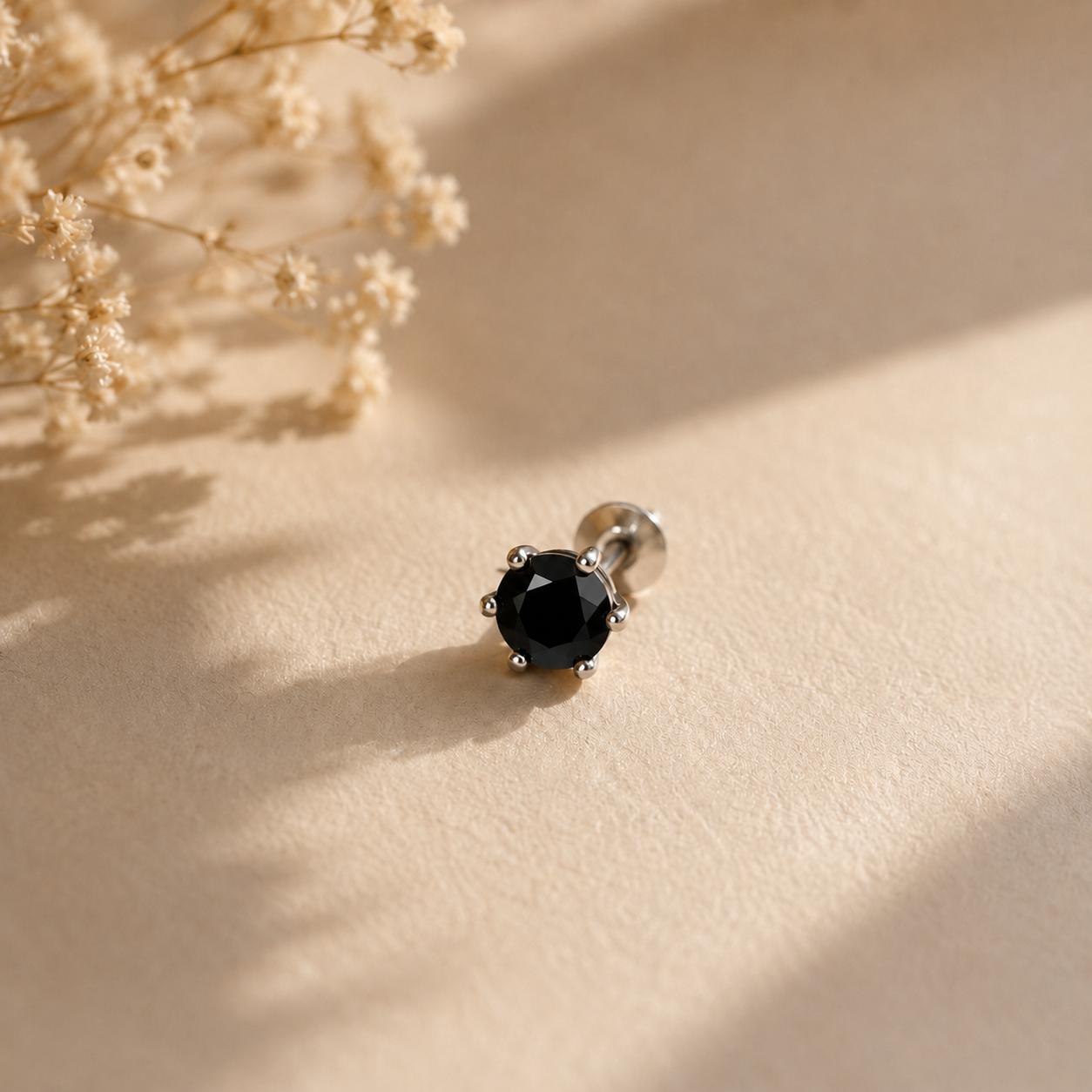 925 Sterling Silver Black Stone Men’s Stud Earring