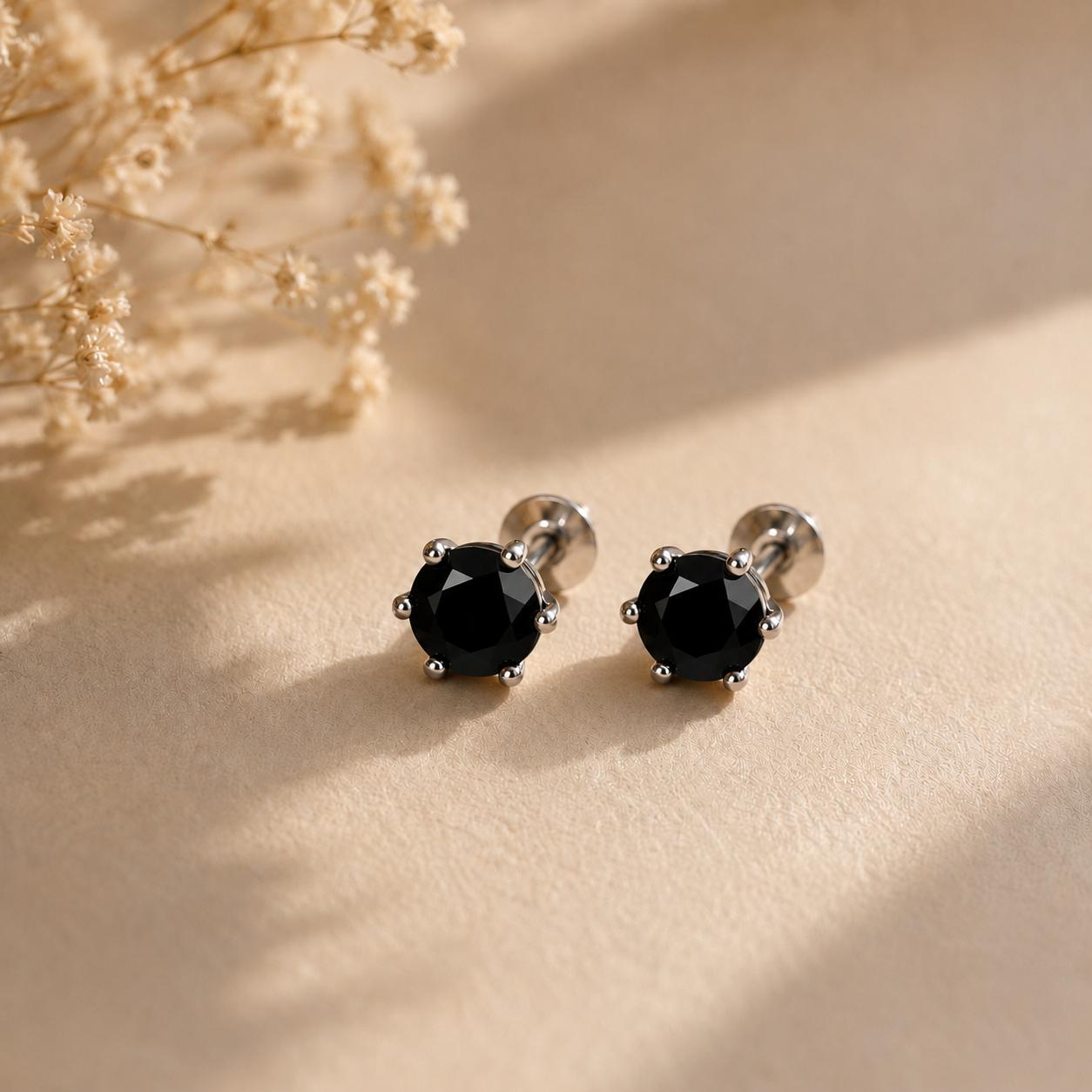 925 Sterling Silver Black Stone Men’s Stud Earring - Image 4
