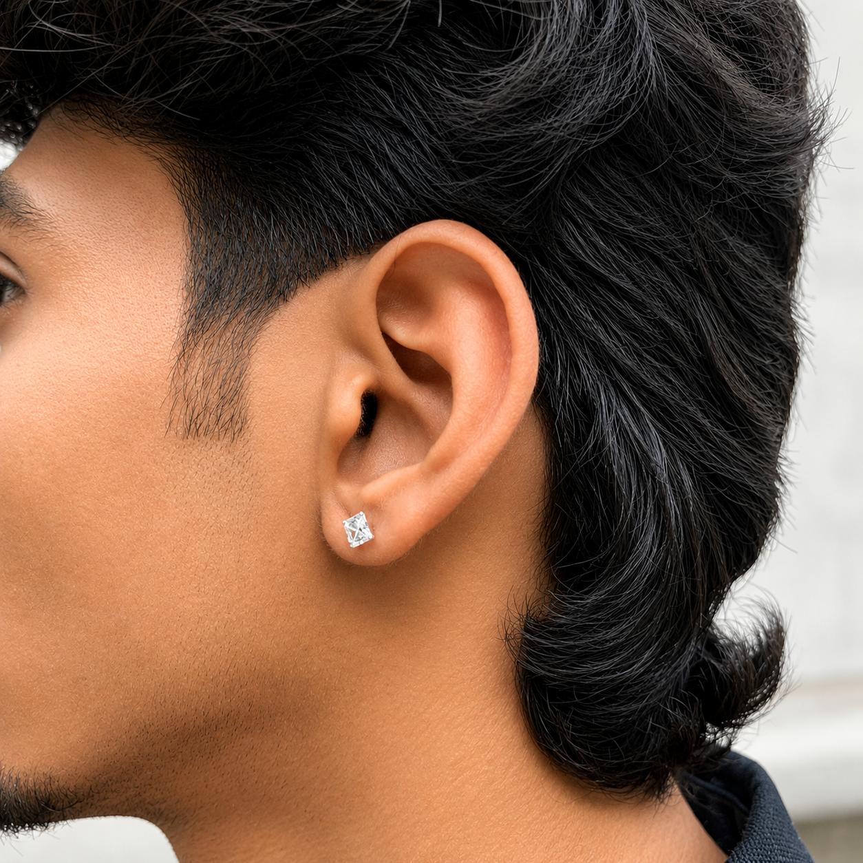 925 Sterling Silver Princess Cut Men’s Stud Earring - Image 4