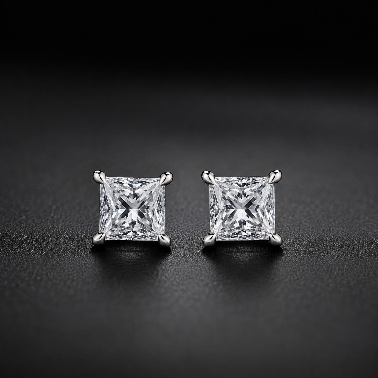 925 Sterling Silver Princess Cut Men’s Stud Earring