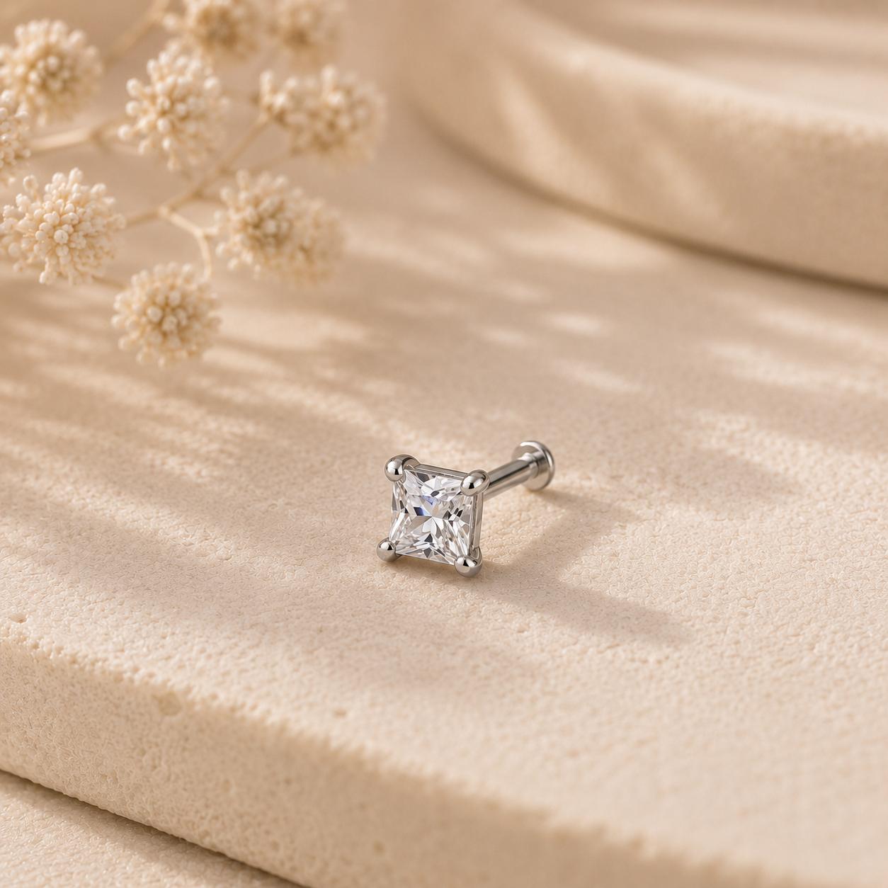 925 Sterling Silver Princess Cut Men’s Stud Earring