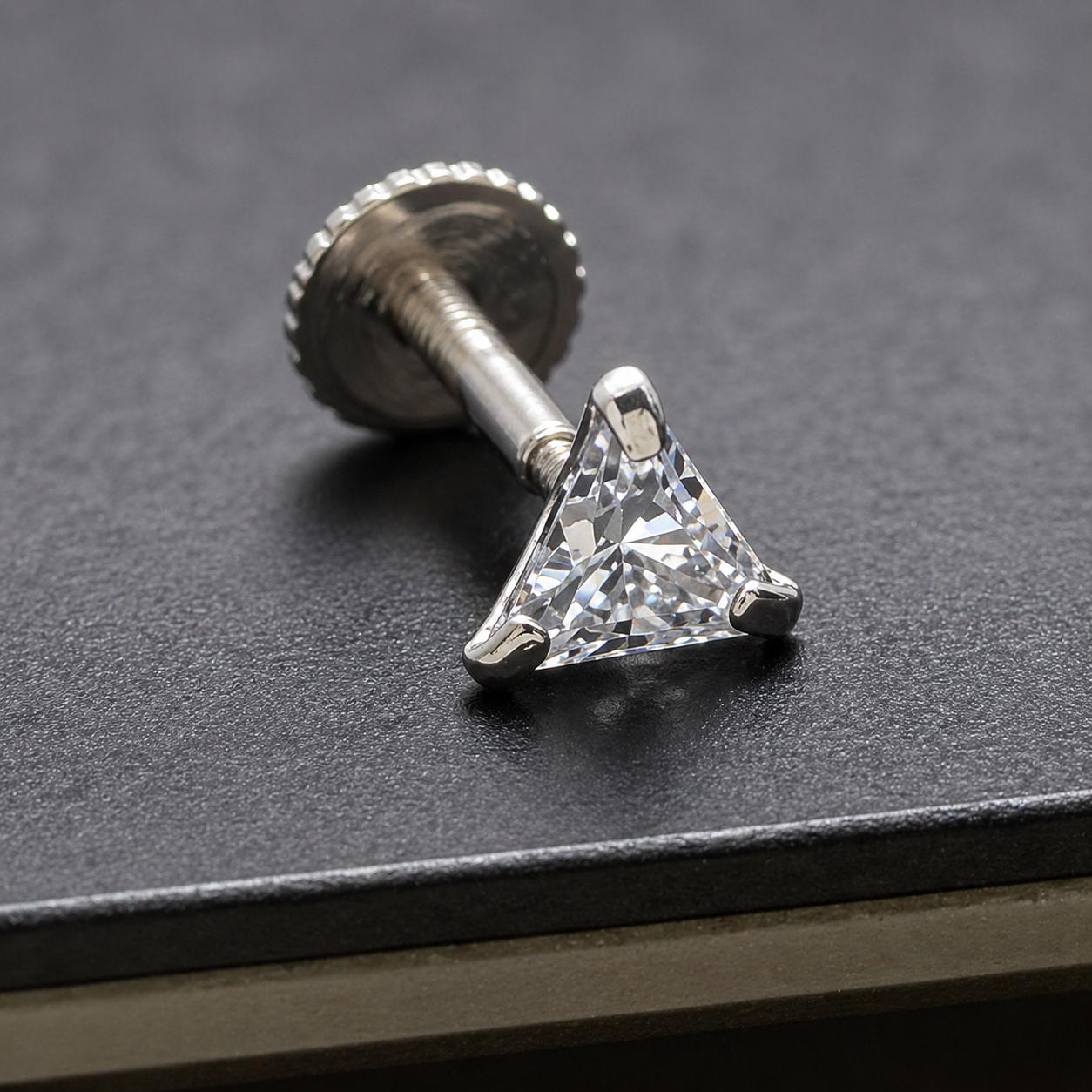 925 Sterling Silver Triangle Cut Men’s Stud Earring - Image 4