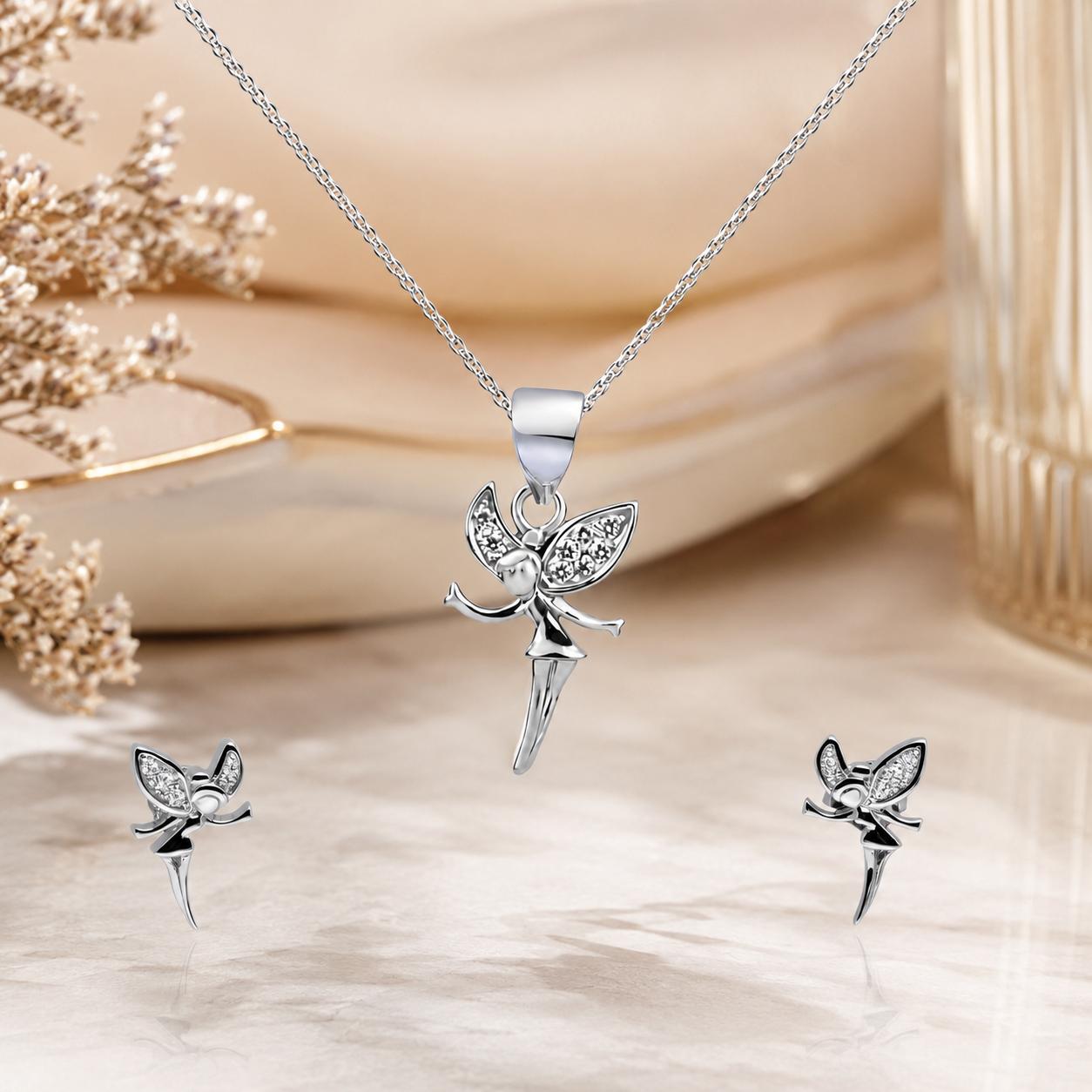 925 Sterling Silver Fairy Glow Pendant Set