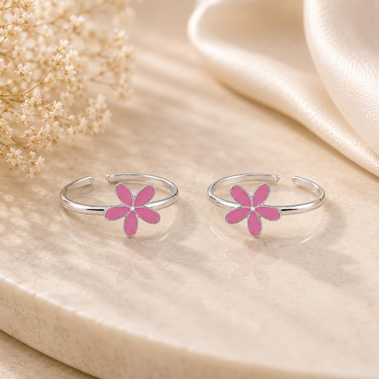 925 Sterling Silver Floral Toe Ring For Women (in Pairs)