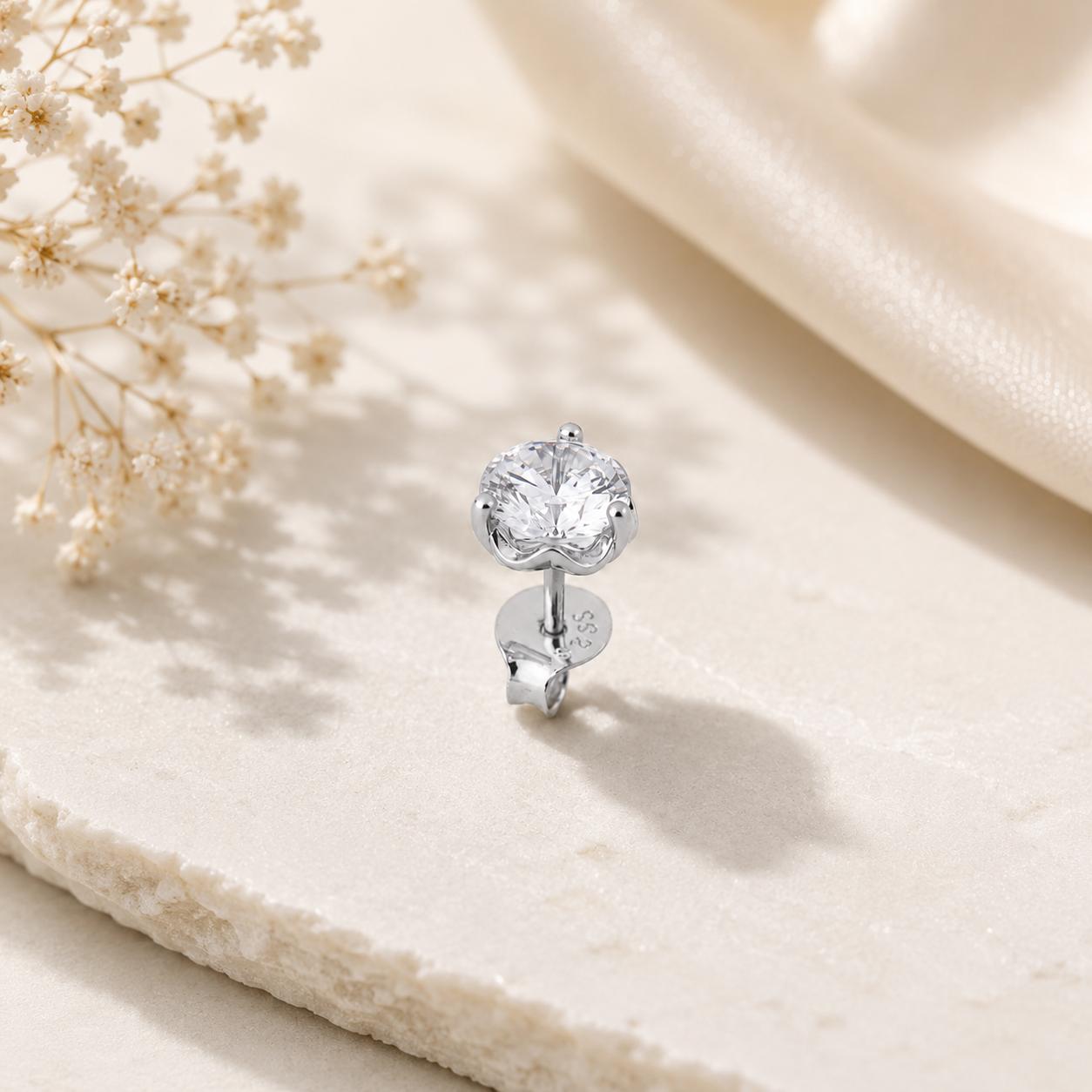925 Sterling Silver Solitaire Cubic Zirconia Stud Earrings - Image 2
