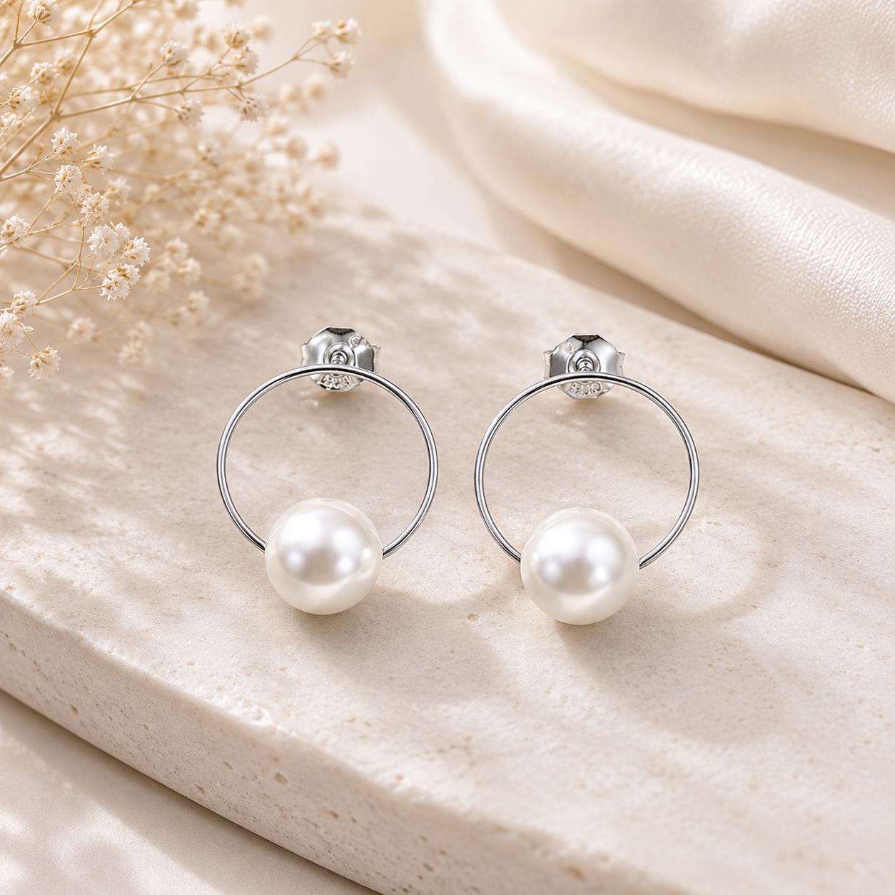 925 Sterling Silver Pearl Halo Stud Earrings