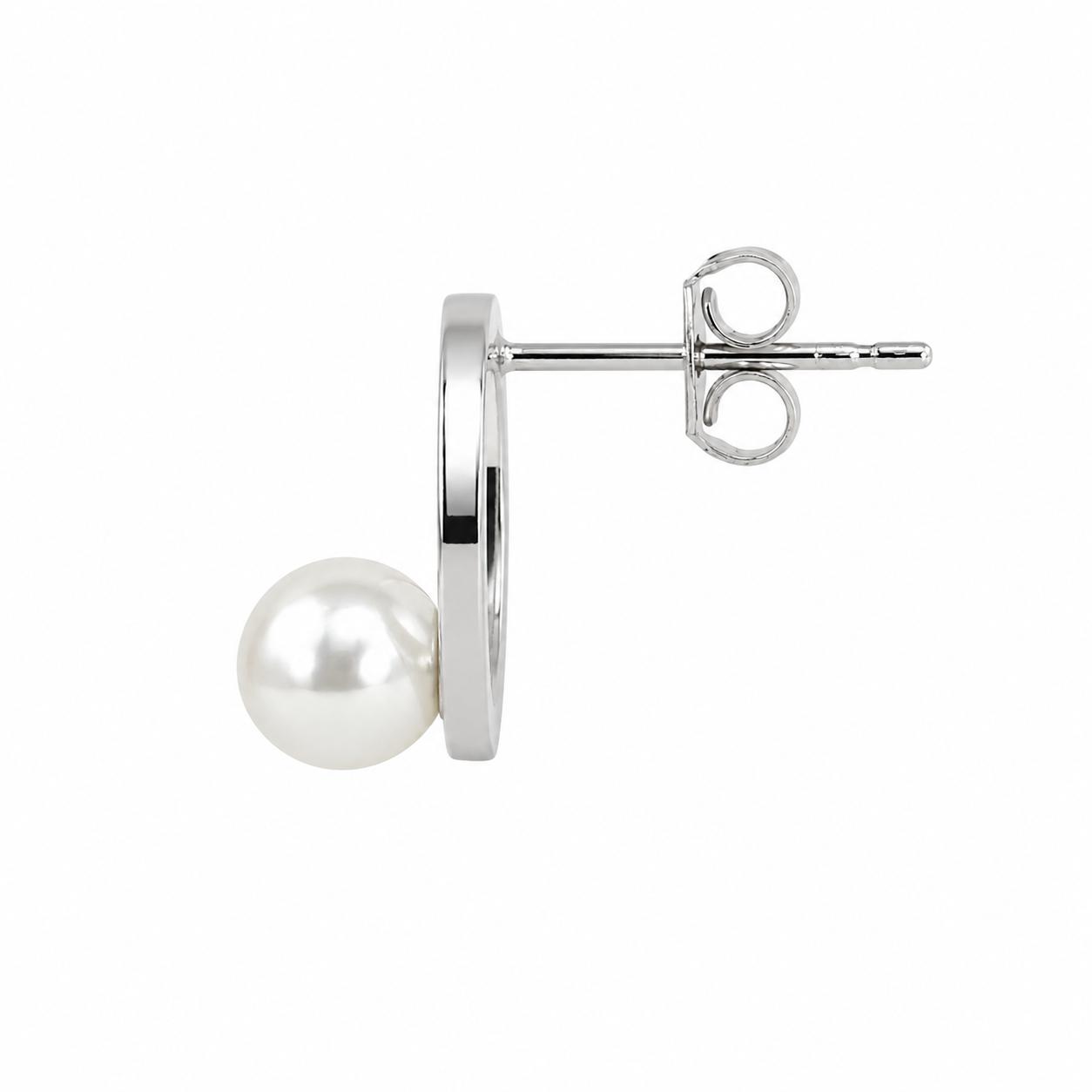 925 Sterling Silver Pearl Halo Stud Earrings - Image 2
