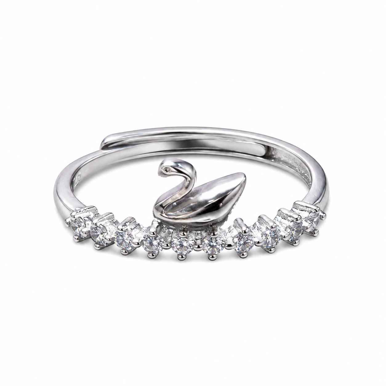 925 Sterling Silver Swan Crystal Adjustable Ring - Image 3