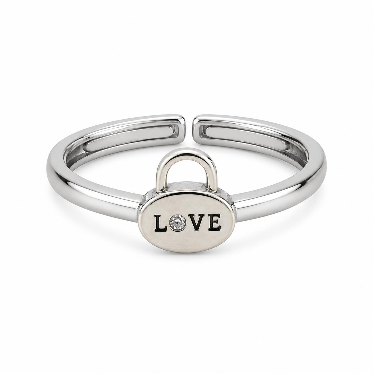 925 Sterling Silver Love Lock Adjustable Ring - Image 3